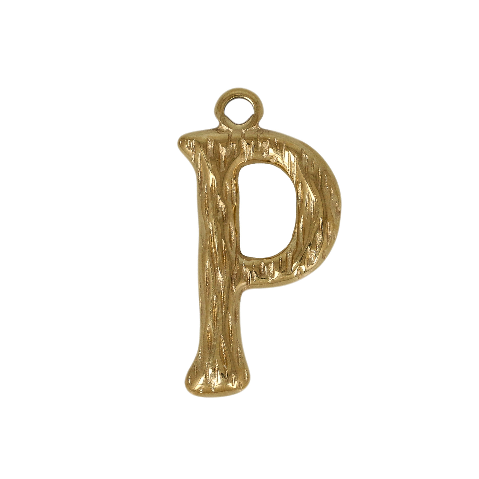 gold plated stainless steel letter "p" tag charm 20x12mm | 1pc