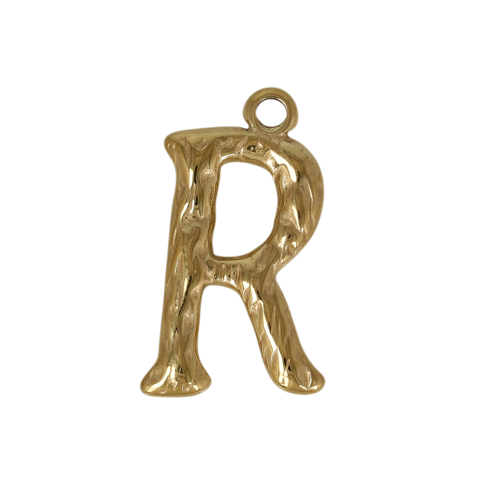 gold plated stainless steel letter "r" tag charm 20x13mm | 1pc