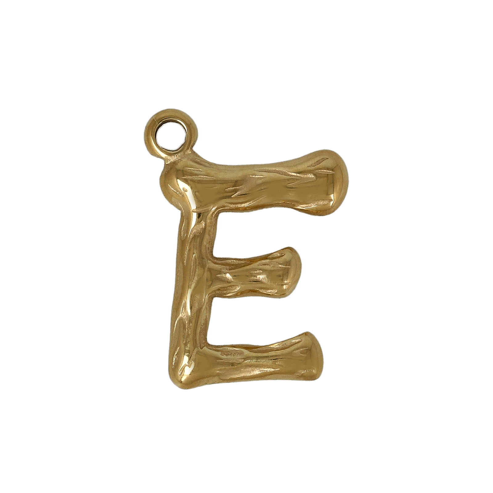 gold plated stainless steel letter "e" tag charm 18x12mm | 1pc