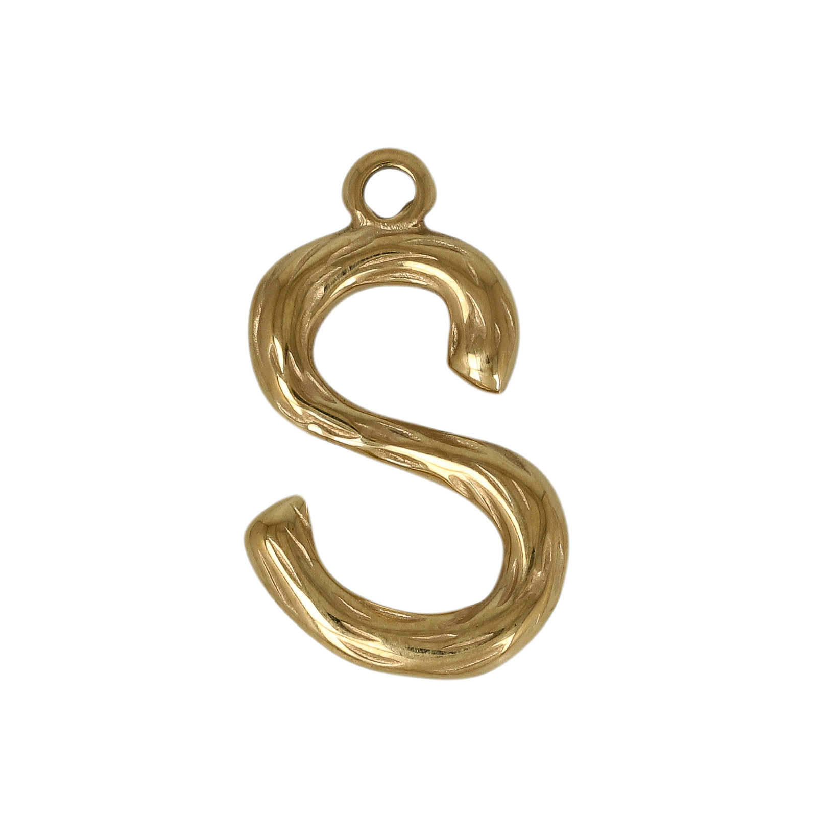 gold plated stainless steel letter "s" tag charm 20x13mm | 1pc