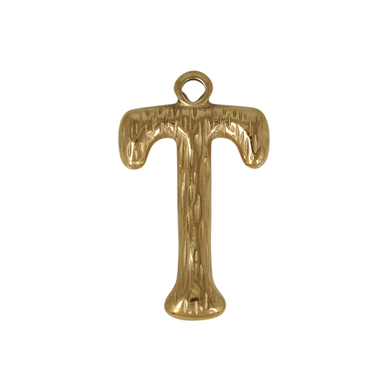 gold plated stainless steel letter "t" tag charm 20x15mm | 1pc
