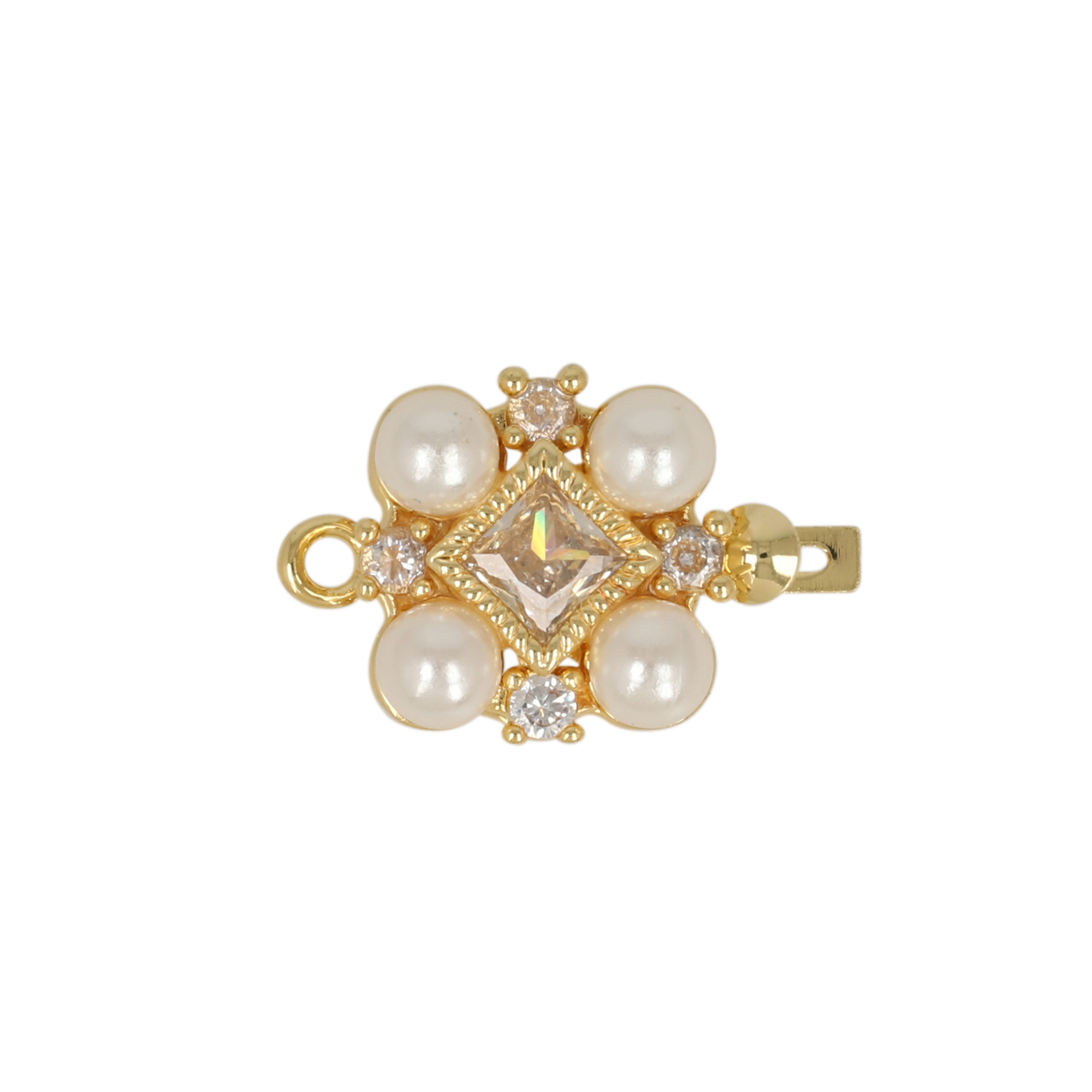 pearl and cz gold plated box clasp square 11mm | 1pc