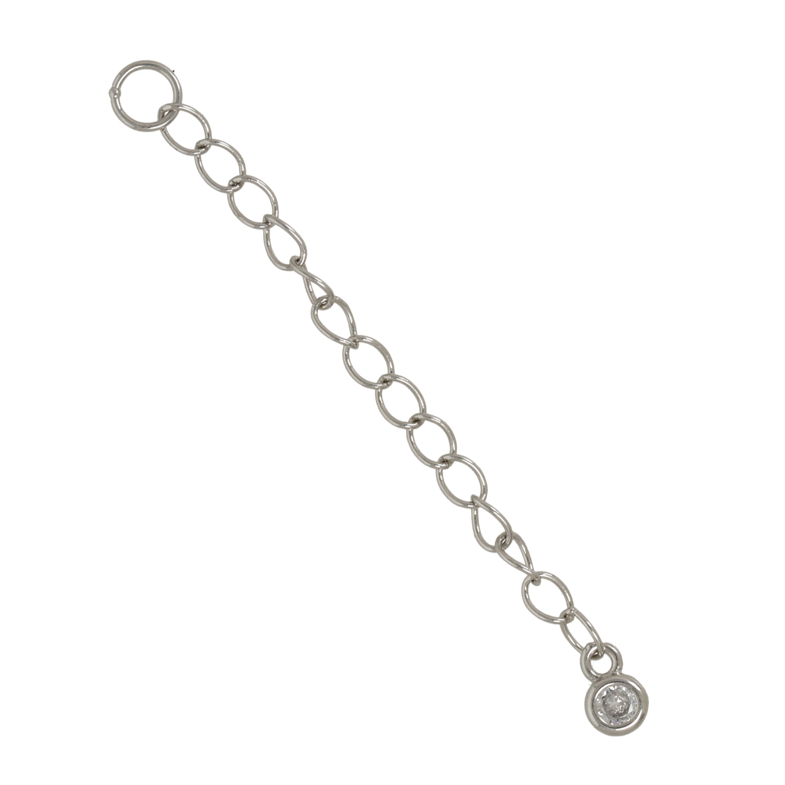 rhodium silver plated chain extender 50mm groumette 3mm with cubic zirconia 4mm | 4pc
