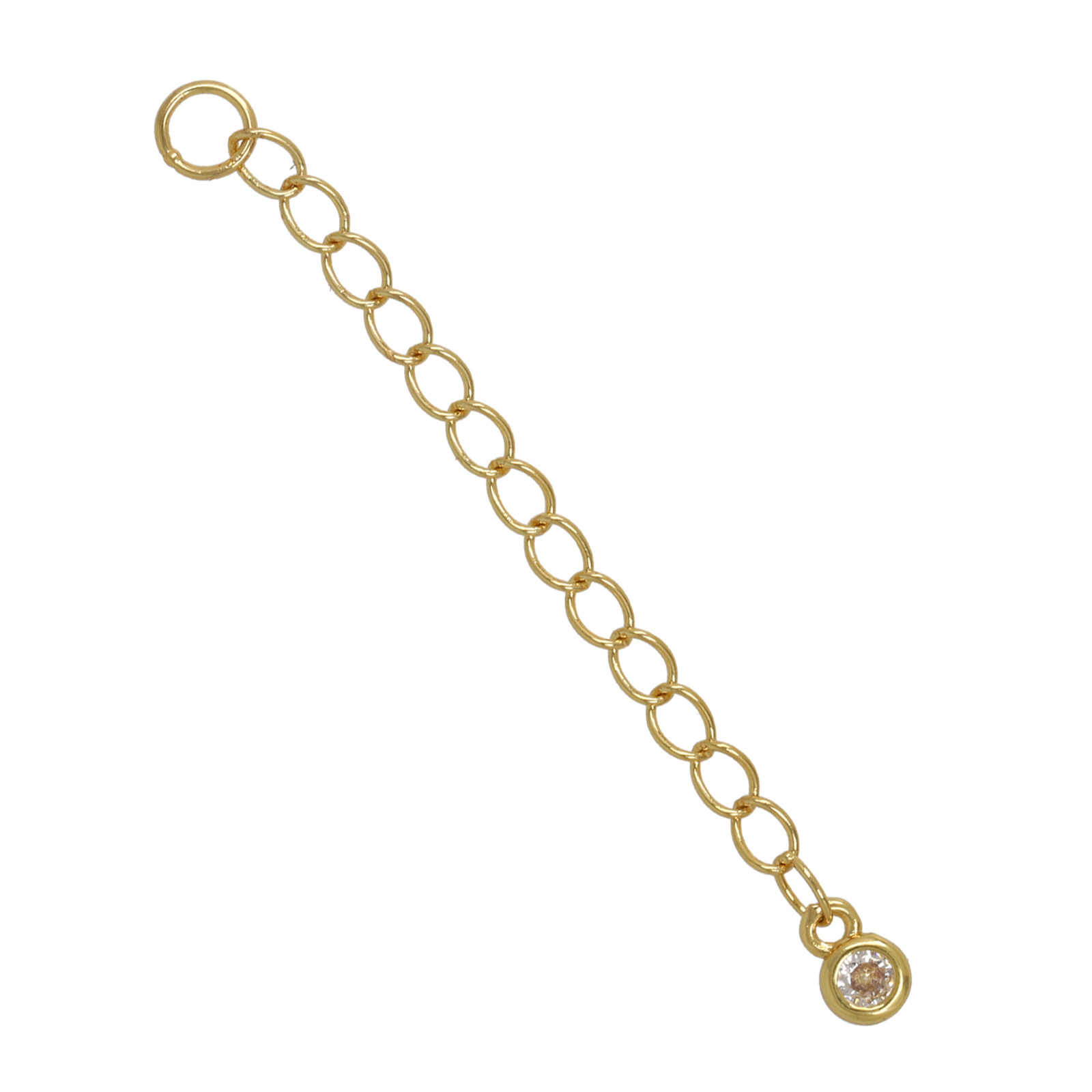 gold plated chain extender 50mm groumette 3mm with cubic zirconia 4mm | 4pc