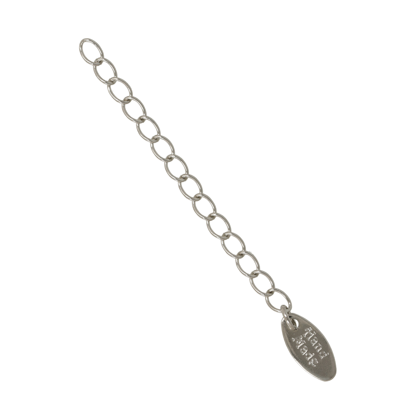 rhodium silver plated chain extender 50mm groumette 3mm with hand made tag 10x5mm | 4pc