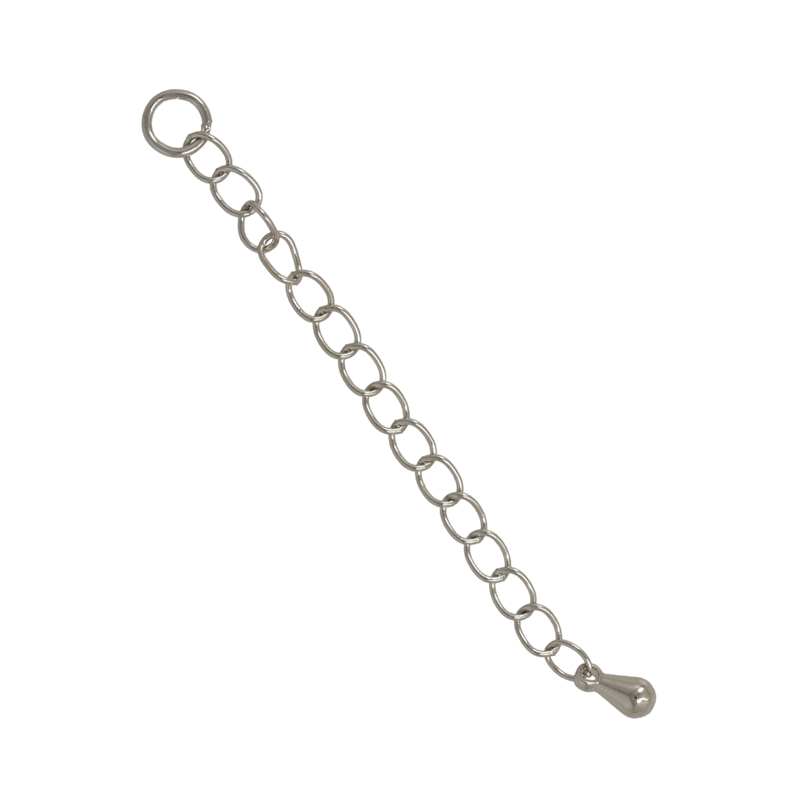 rhodium silver plated chain extender 50mm groumette 3mm with briolette 4mm | 4pc