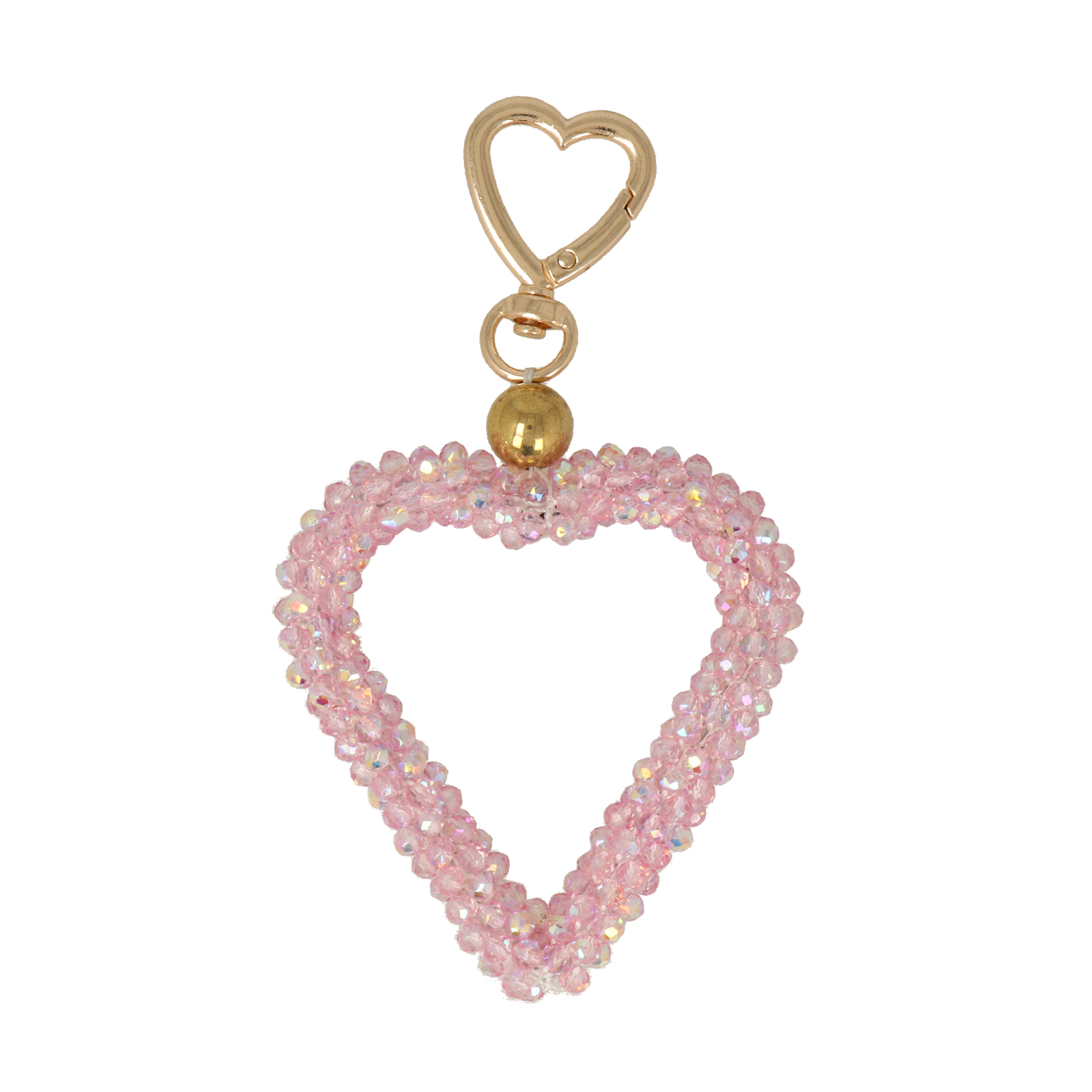 beaded bag charm - heart rosaline ab 7cm | 1pc