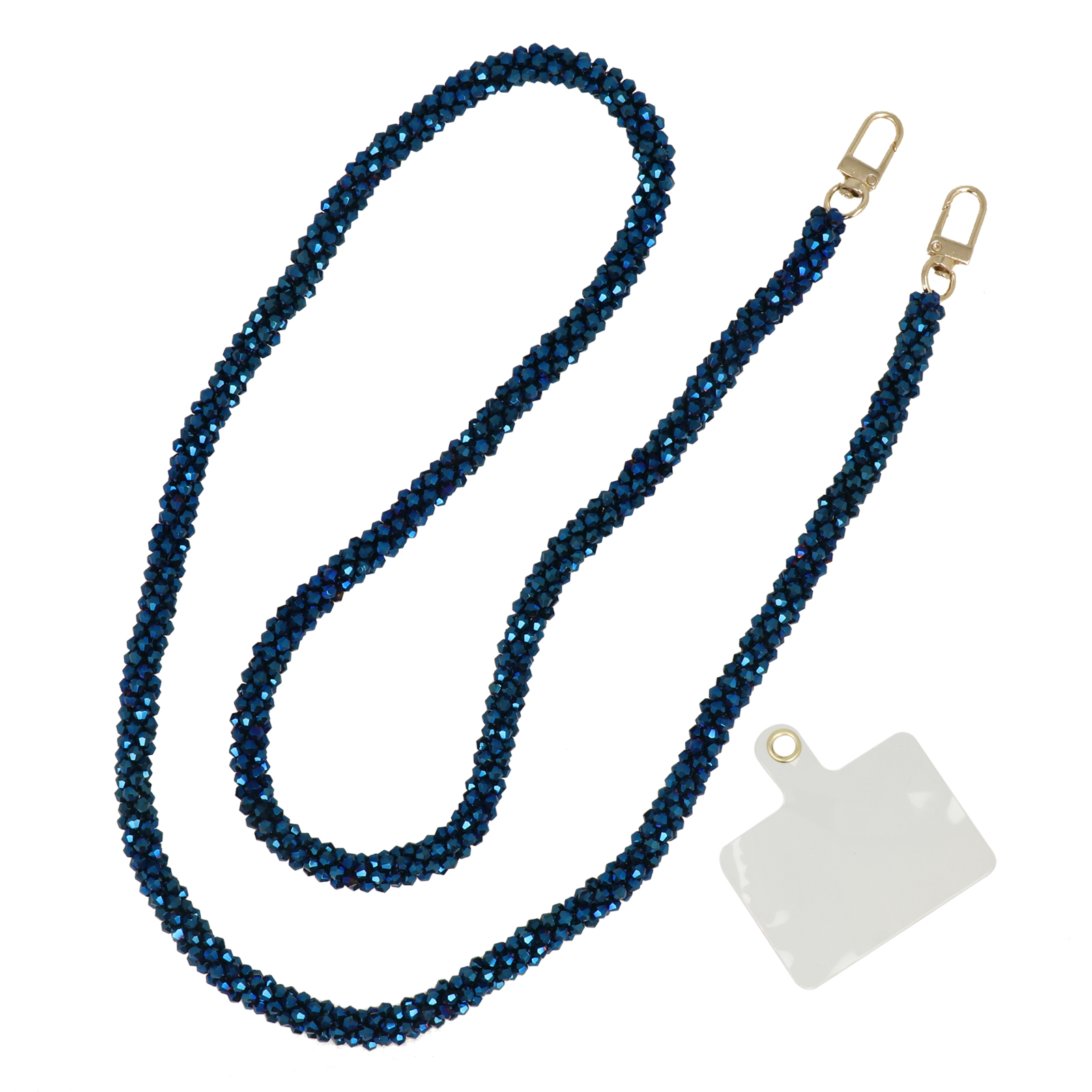 metallic blue bicone jewel shoulder strap with gold snap hook 1cm wide - 120cm aprox. | 1pc