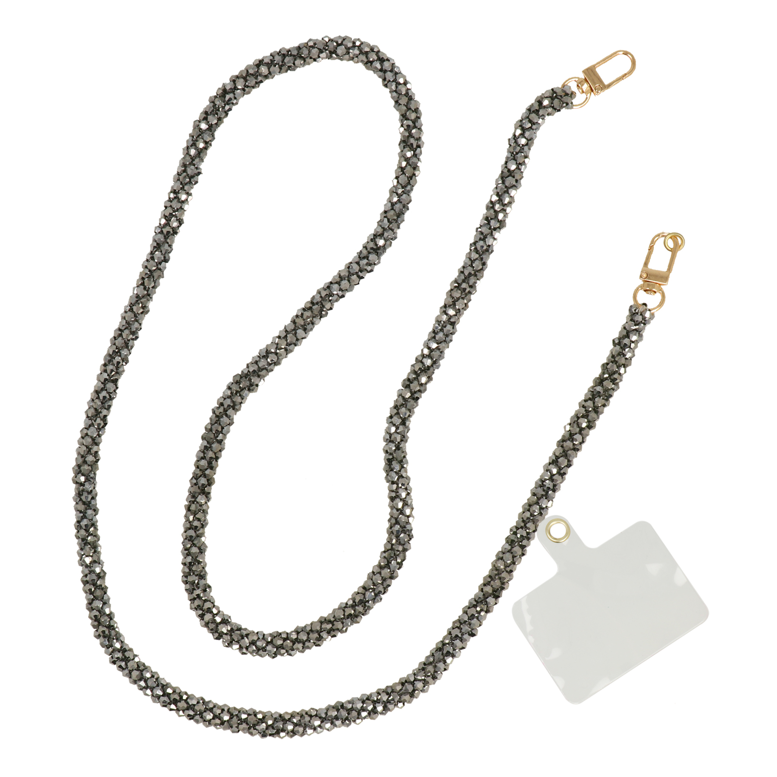 metallic silver bicone jewel shoulder strap with gold snap hook 1cm wide - 120cm aprox. | 1pc