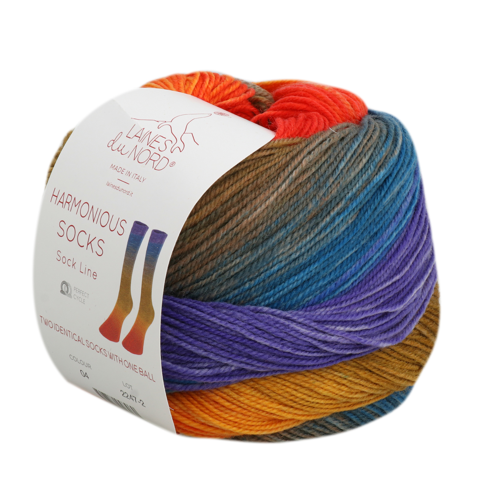 laines du nord harmonious socks - blue/red/hazel (04) - 100gr (450mt) | 1pc