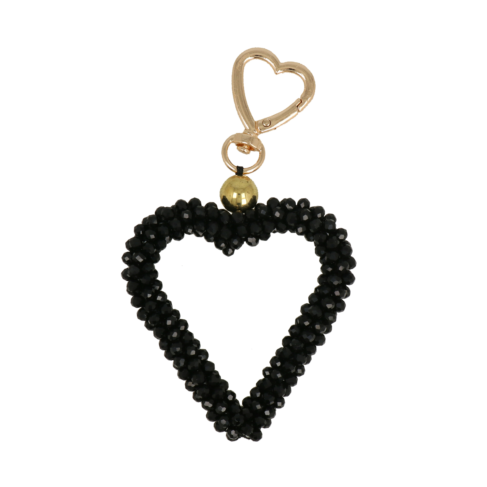 beaded bag charm - heart jet 7cm | 1pc