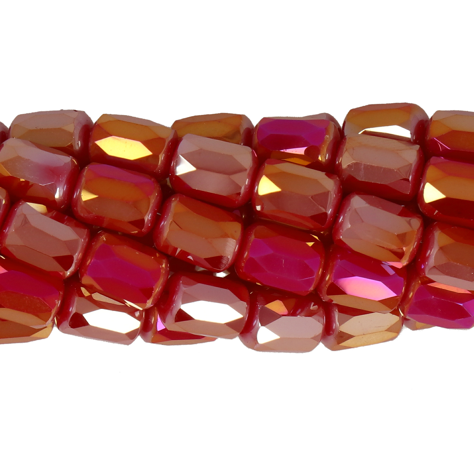 chinese glasperlen facettenquadrat opaque red iris gold 9x6mm | 25st