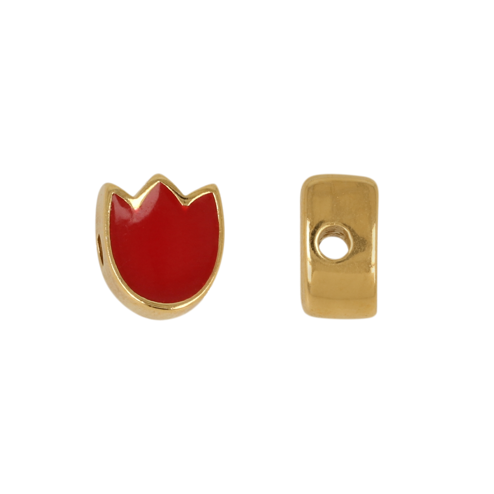 gold plated enameled beads red tulip 8mm | 2pc