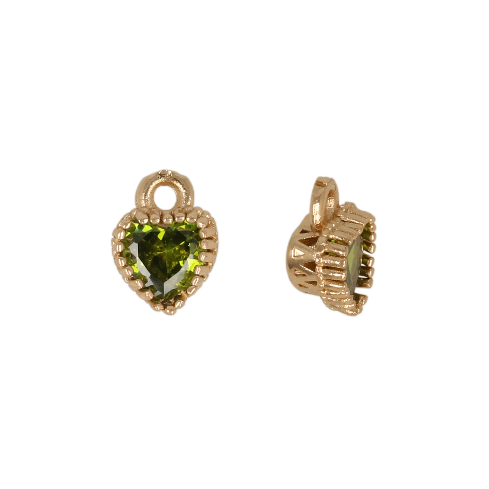 gold plated fine crystal pendant heart peridot 5mm | 4pc