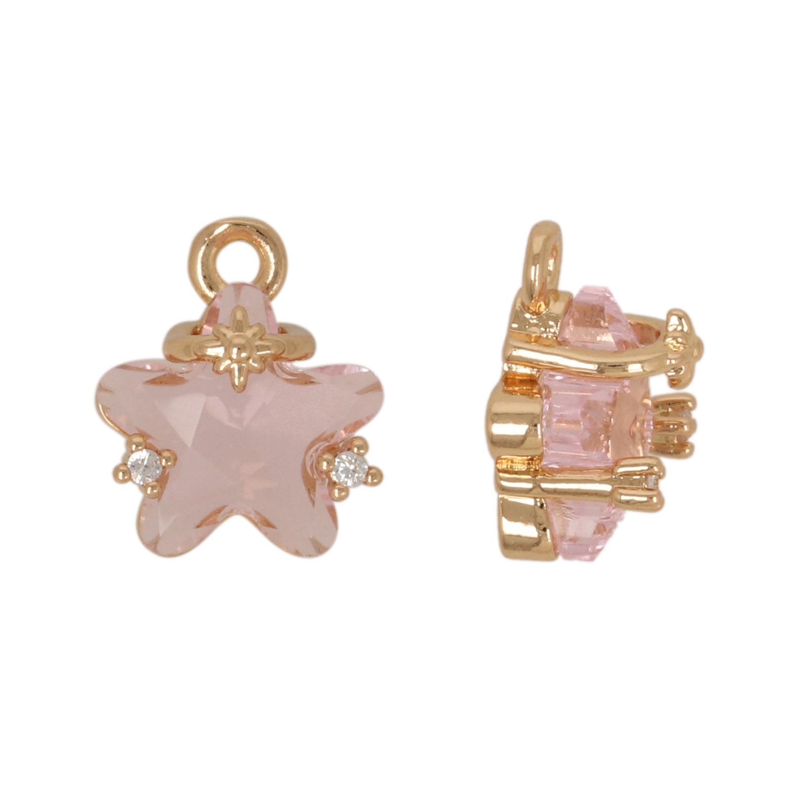 gold plated fine crystal pendant star pink 10mm | 4pc