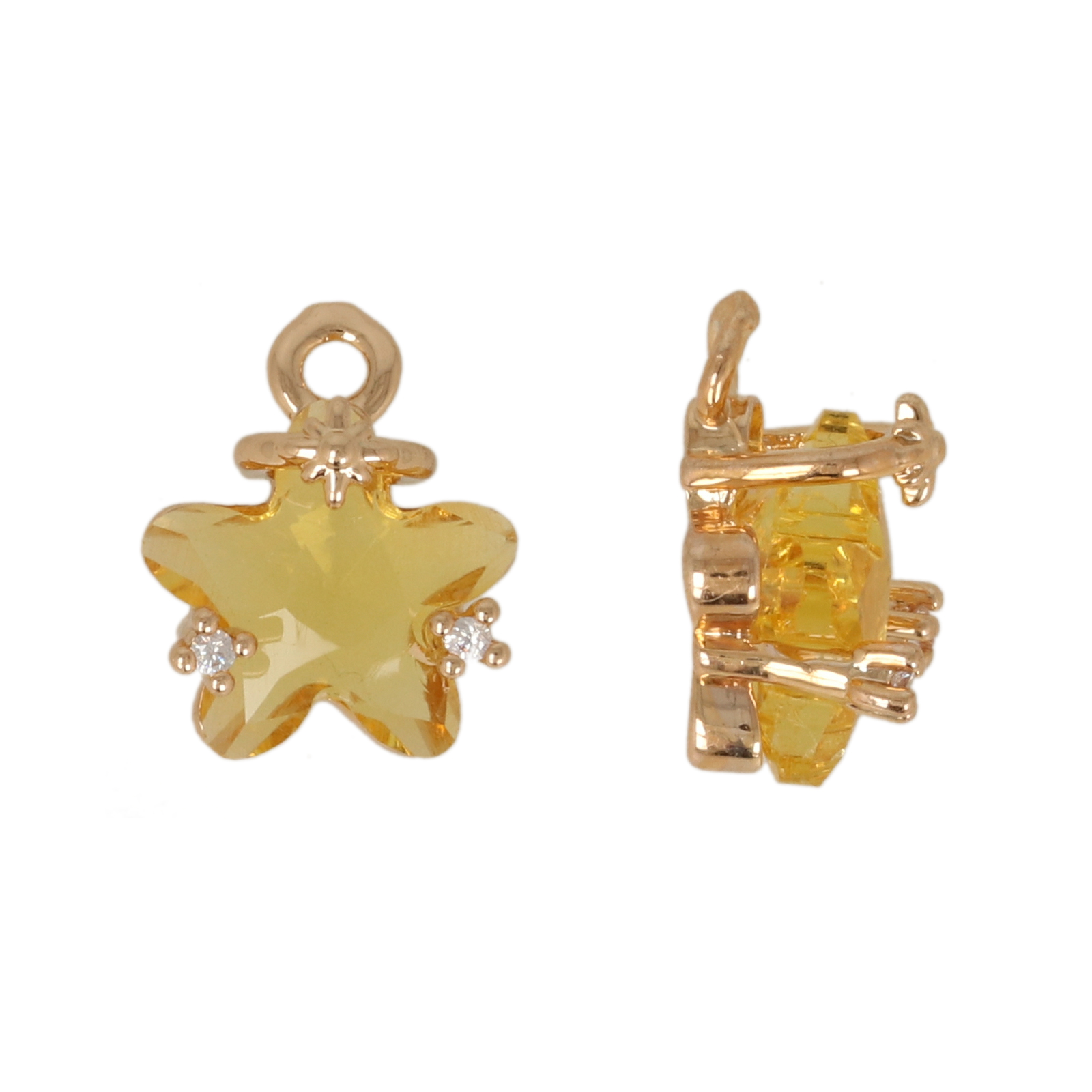gold plated fine crystal pendant star topaz 10mm | 4pc