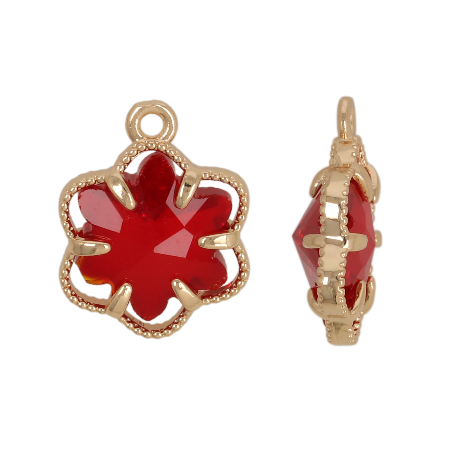anhänger fine crystal vergoldet blume red 12mm | 4st
