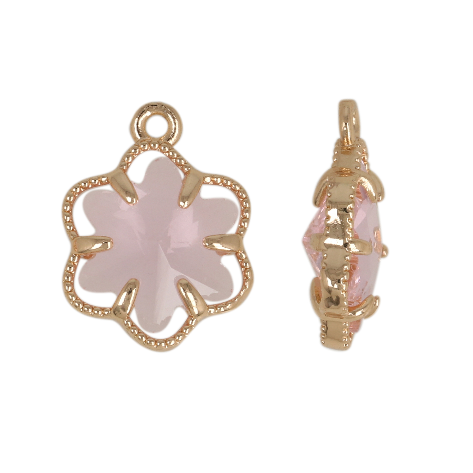gold plated fine crystal pendant flower pink 12mm | 4pc