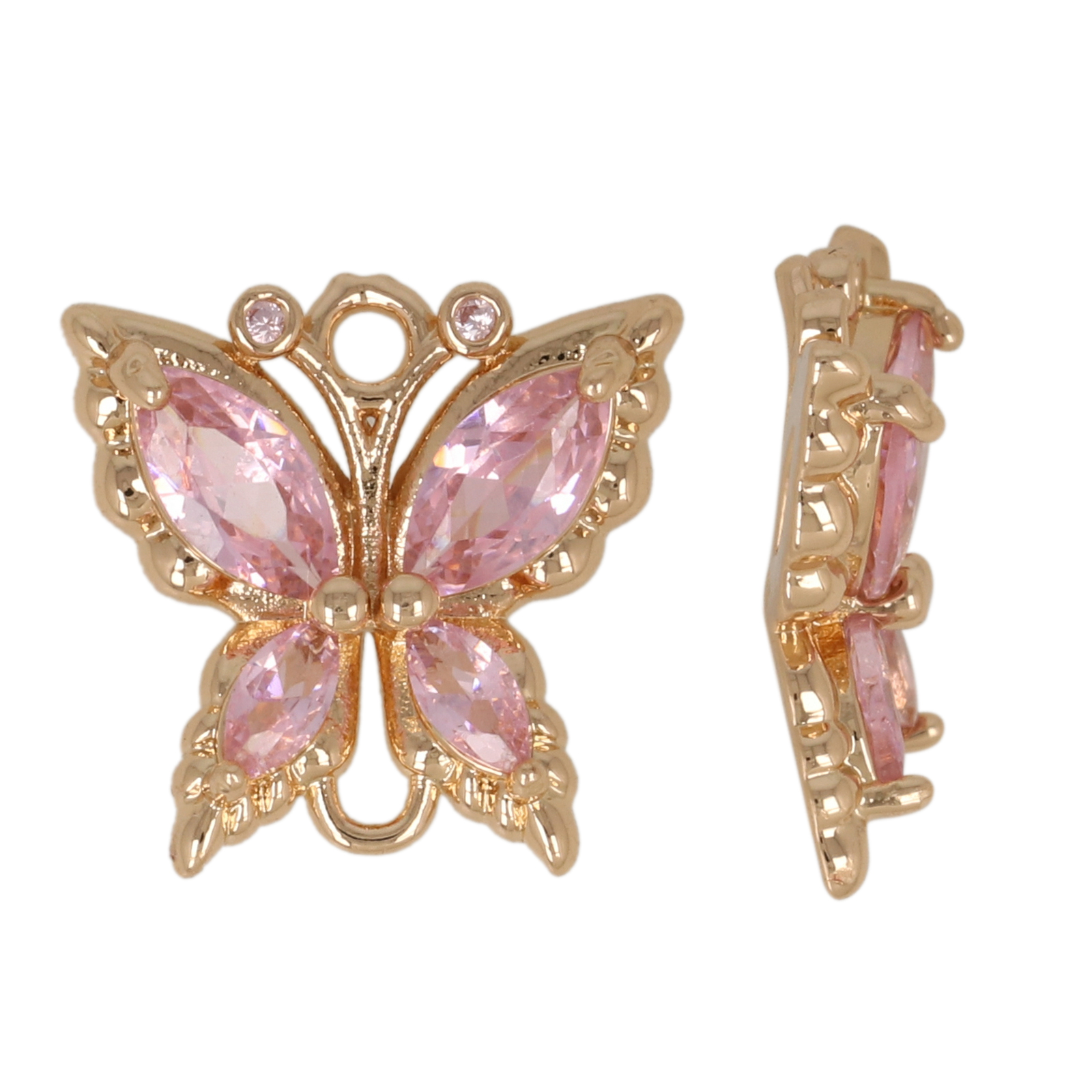 gold plated fine crystal link butterfly pink 16mm | 1pc