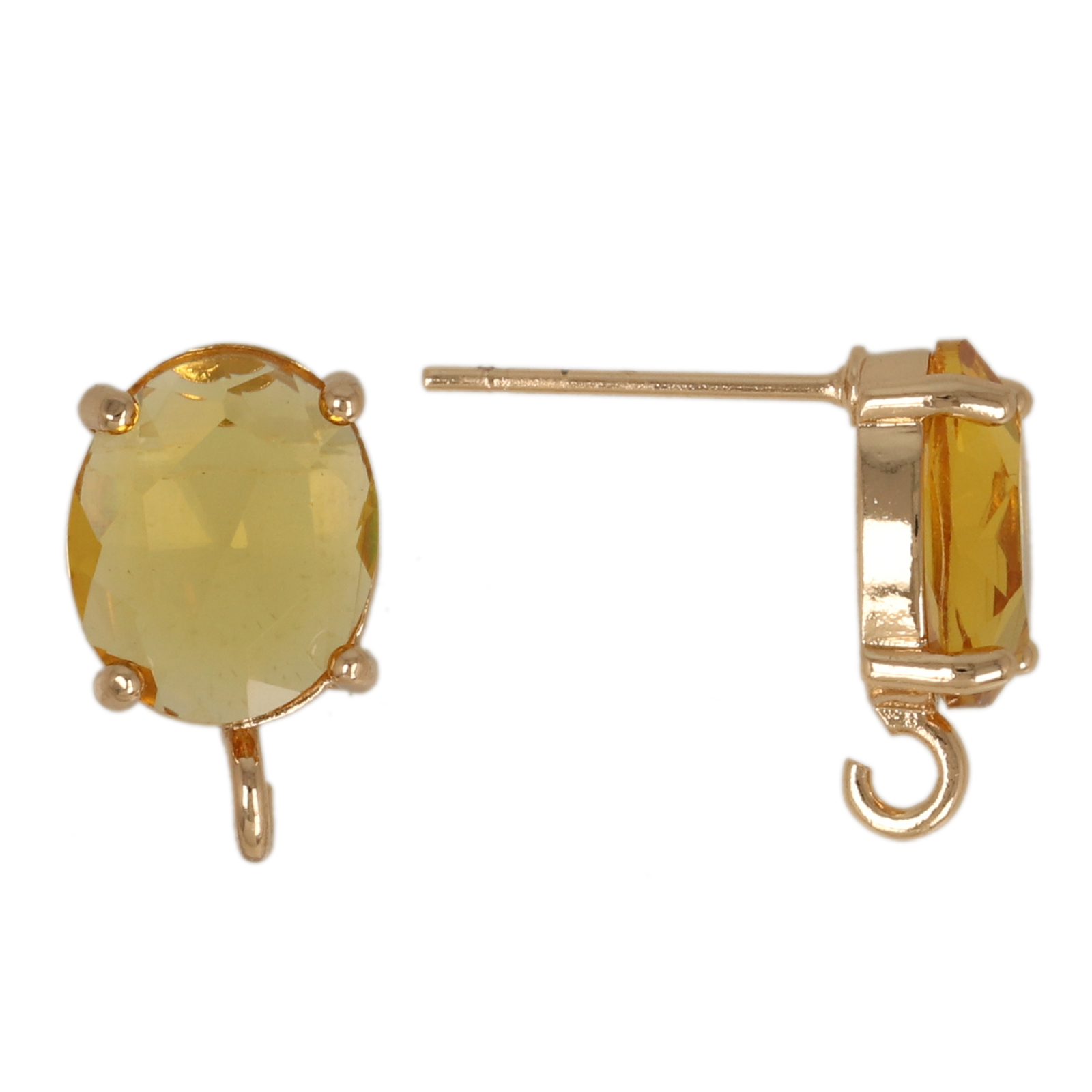gold plated fine crystal post earring yellow topaz oval 10x8mm | 2pc