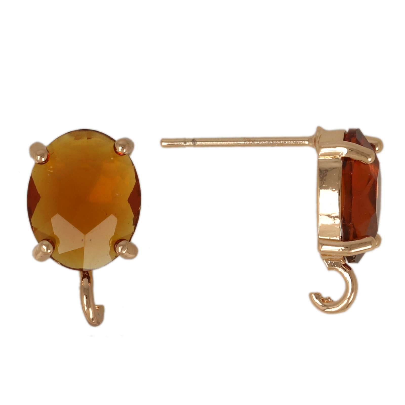 gold plated fine crystal post earring dark topaz oval 10x8mm | 2pc