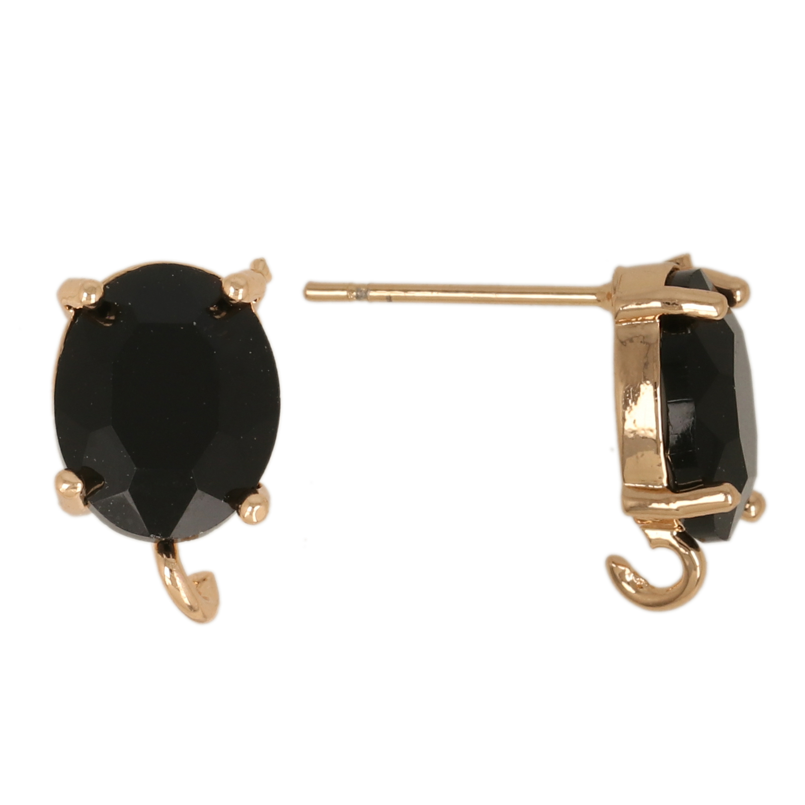 gold plated fine crystal post earring jet oval 10x8mm | 2pc
