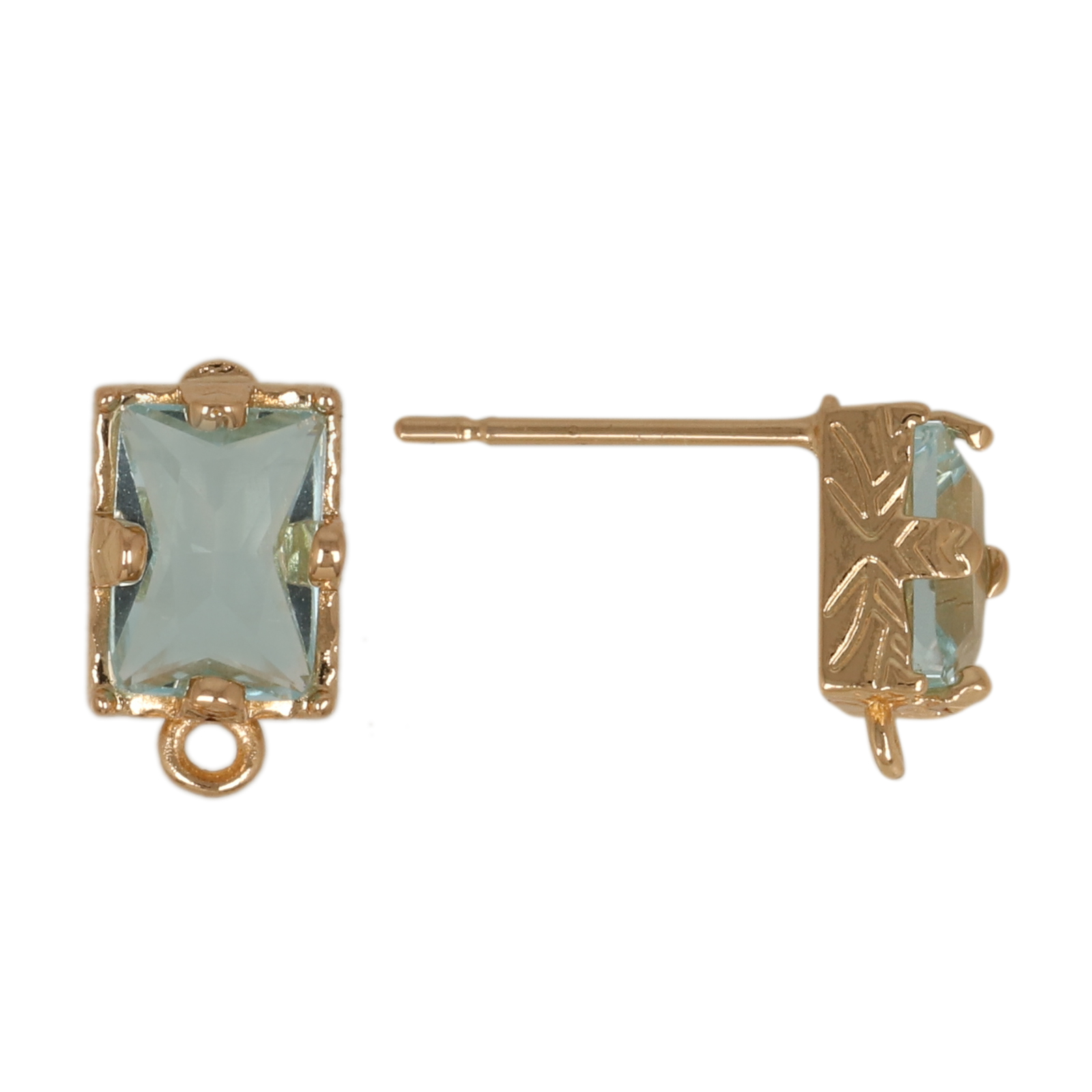 gold plated fine crystal post earring aquamarine rectangle 8x6mm | 2pc