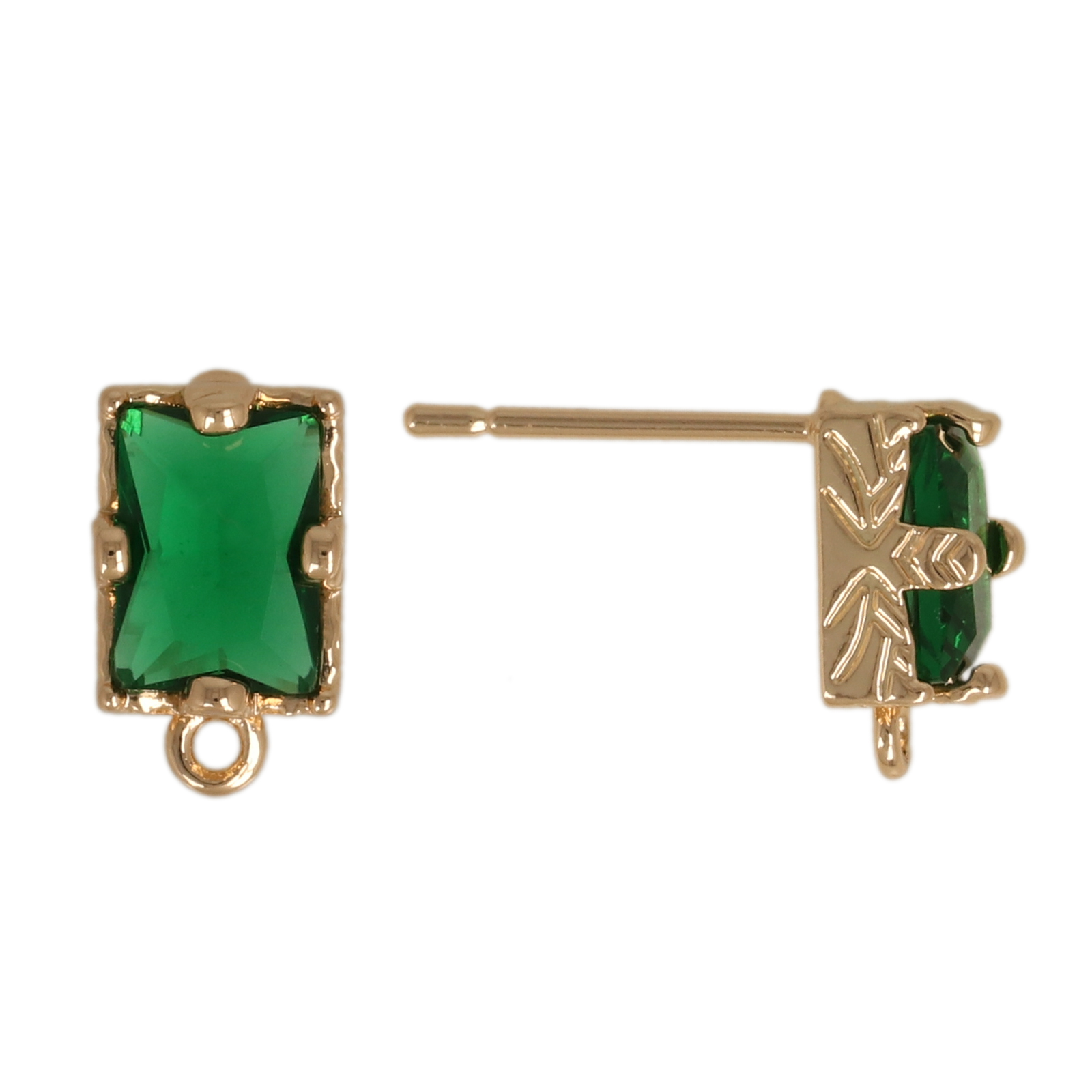 gold plated fine crystal post earring emerald rectangle 8x6mm | 2pc