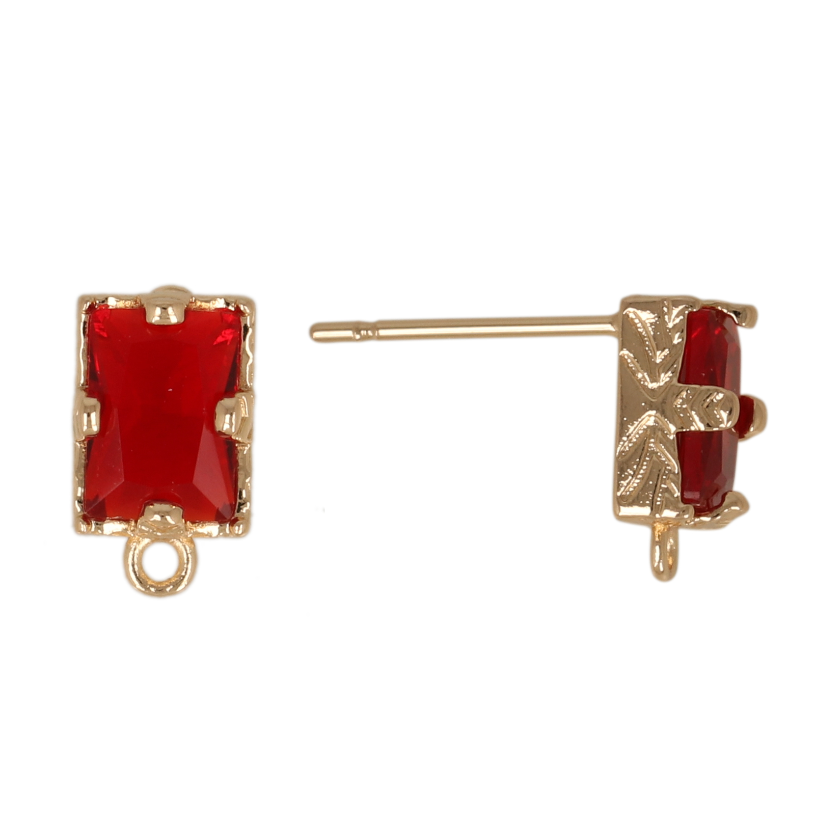 gold plated fine crystal post earring red rectangle 8x6mm | 2pc
