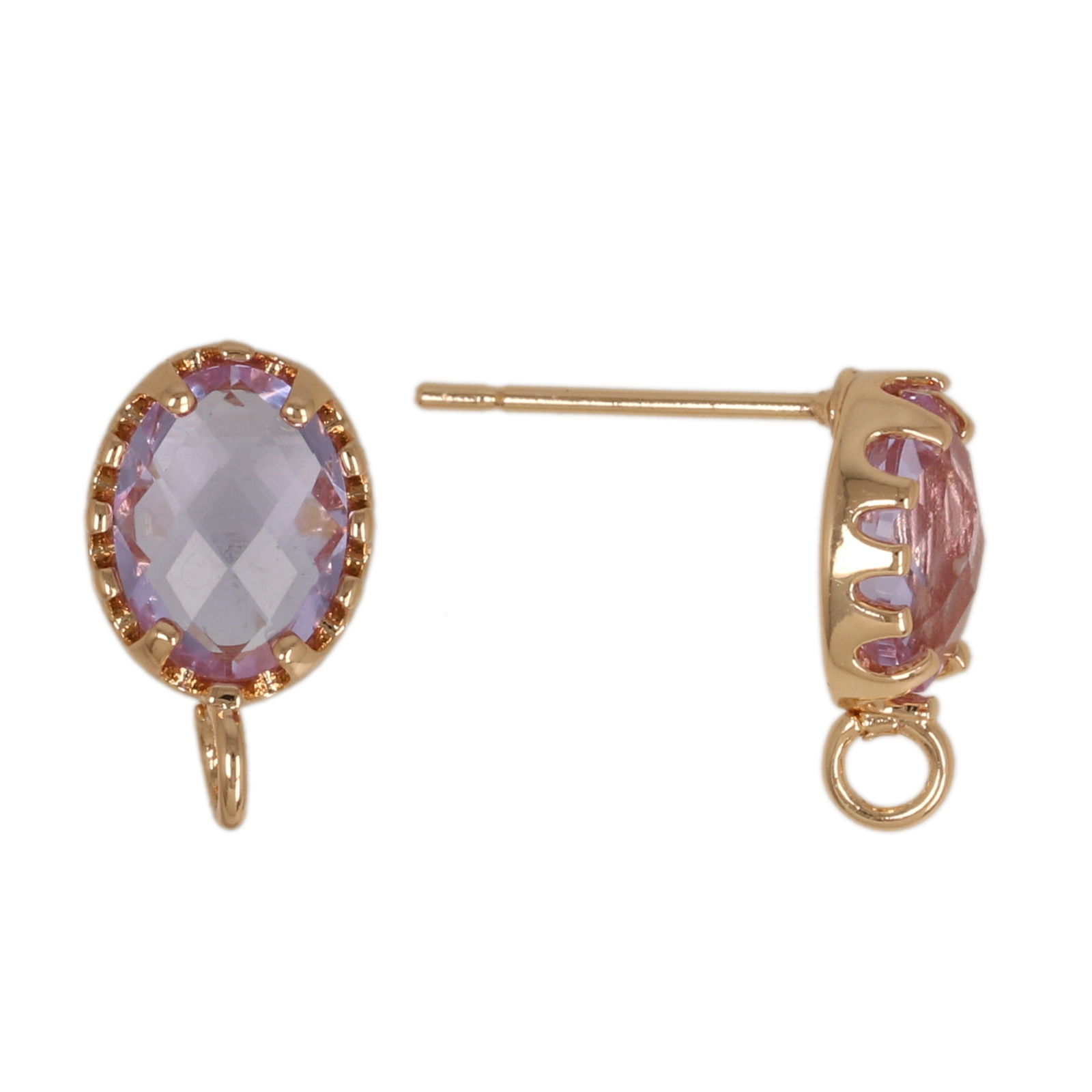 gold plated fine crystal post earring violet oval 10x6mm | 2pc