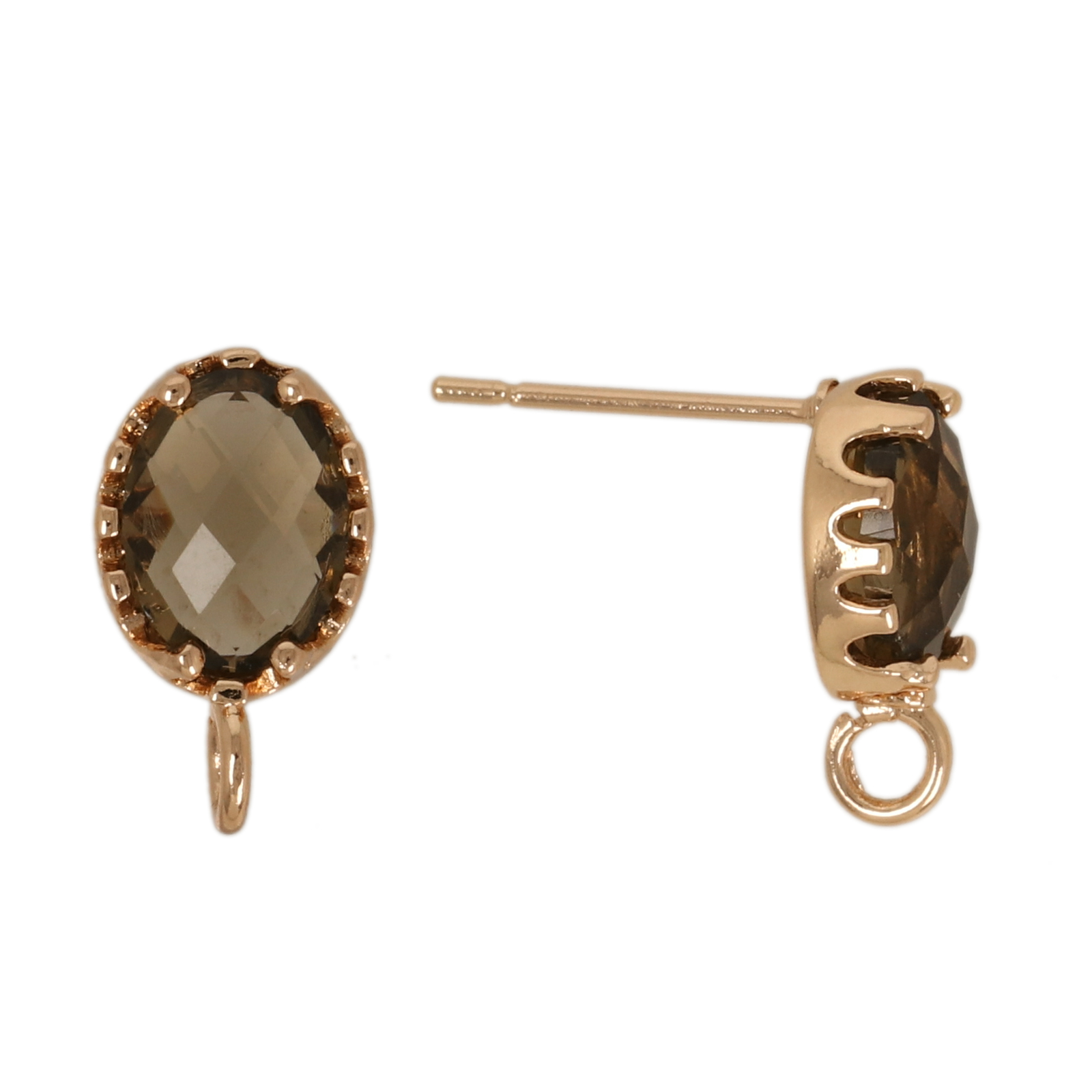 gold plated fine crystal post earring smoked topaz oval 10x6mm | 2pc