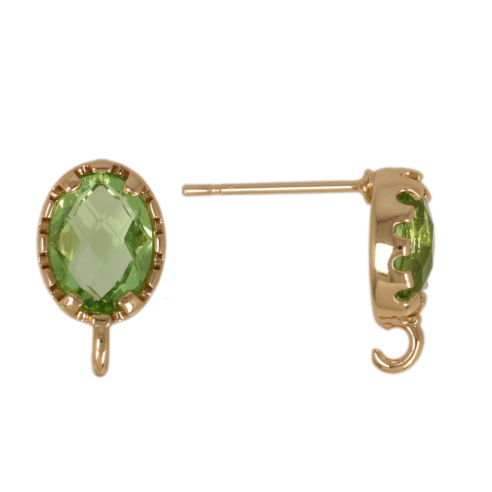 gold plated fine crystal post earring peridot oval 10x6mm | 2pc