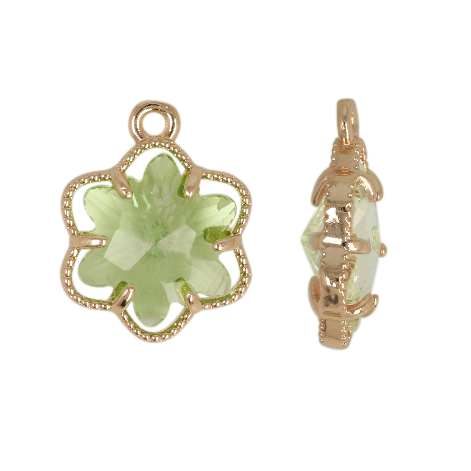 gold plated fine crystal pendant flower peridot 12mm | 4pc