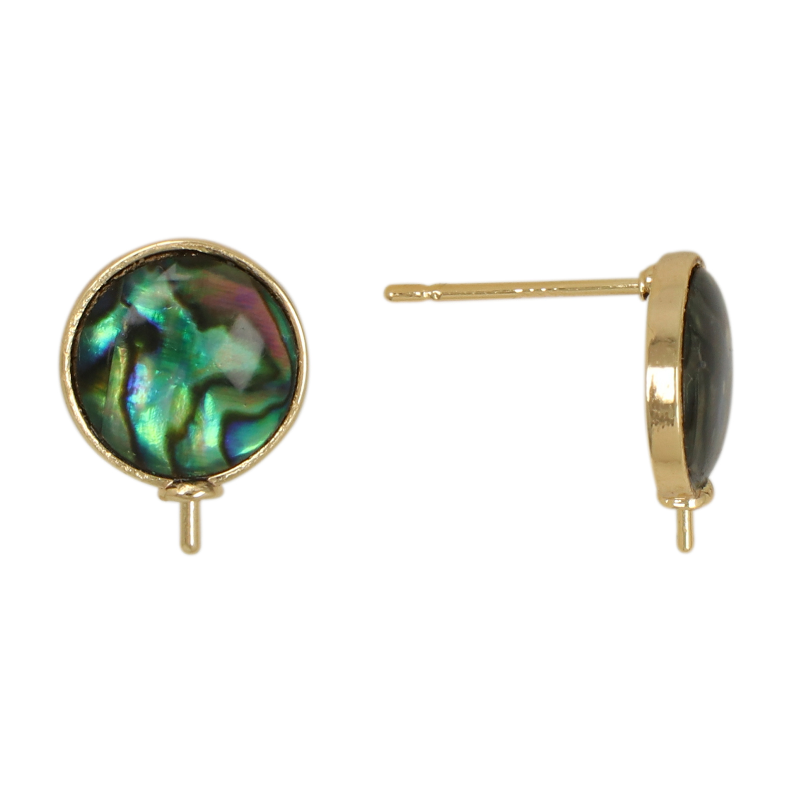 gold plated round paua post earring 10mm | 2pc
