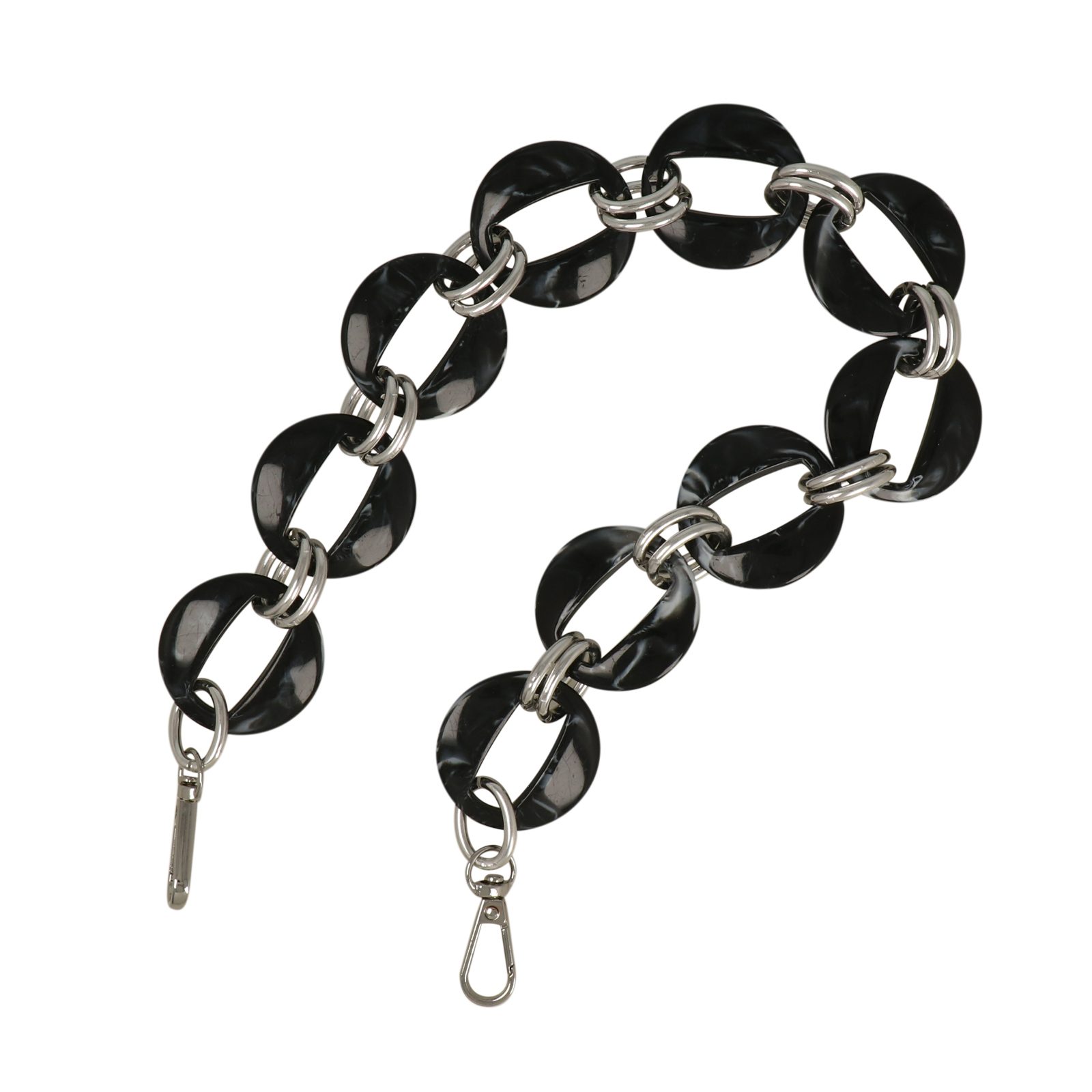 bag chain aluminium silver and black acrylic round link 40mm - 50cm | 1pc
