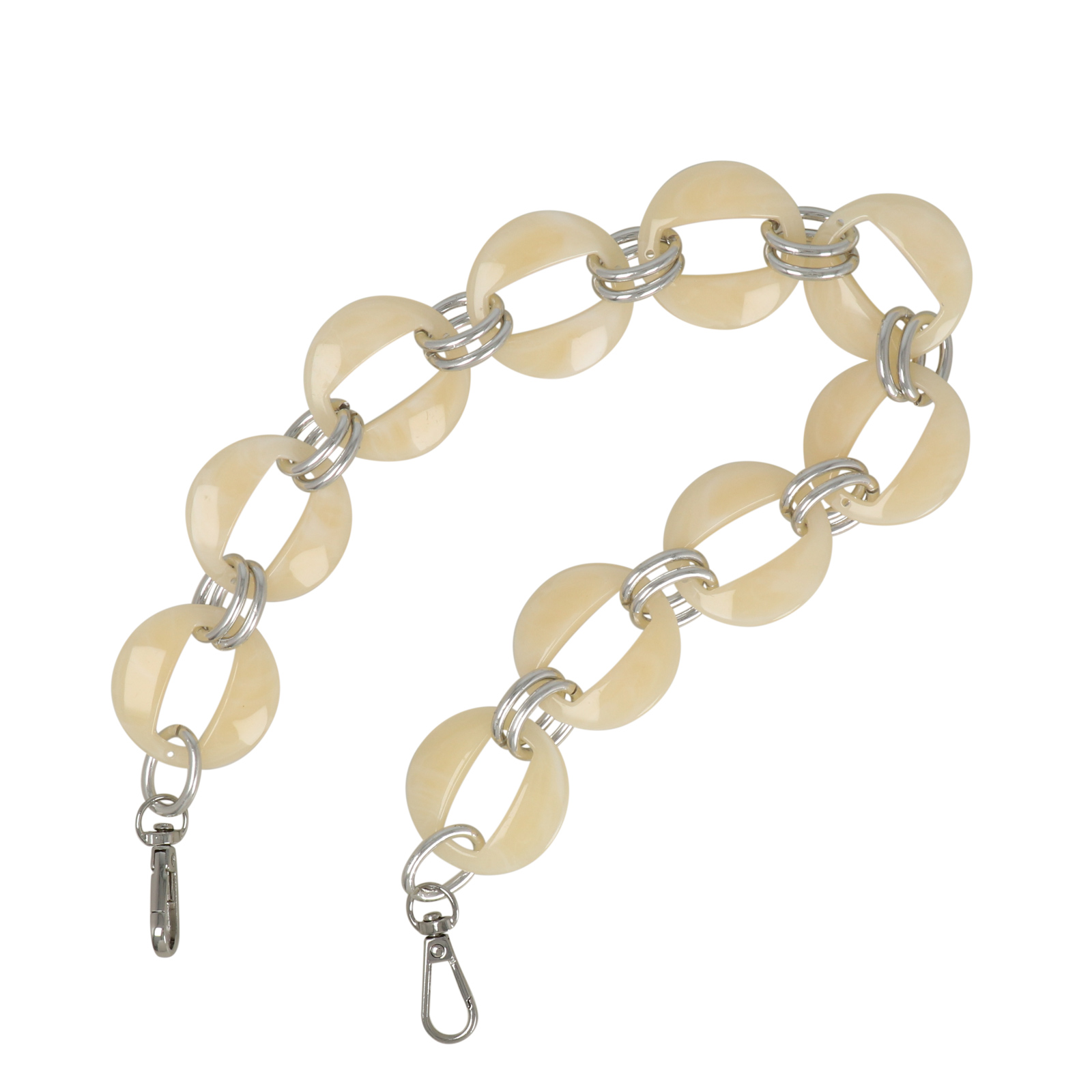 taschenkette aluminium silber und acryl champagne runde 40mm - 50cm | 1st