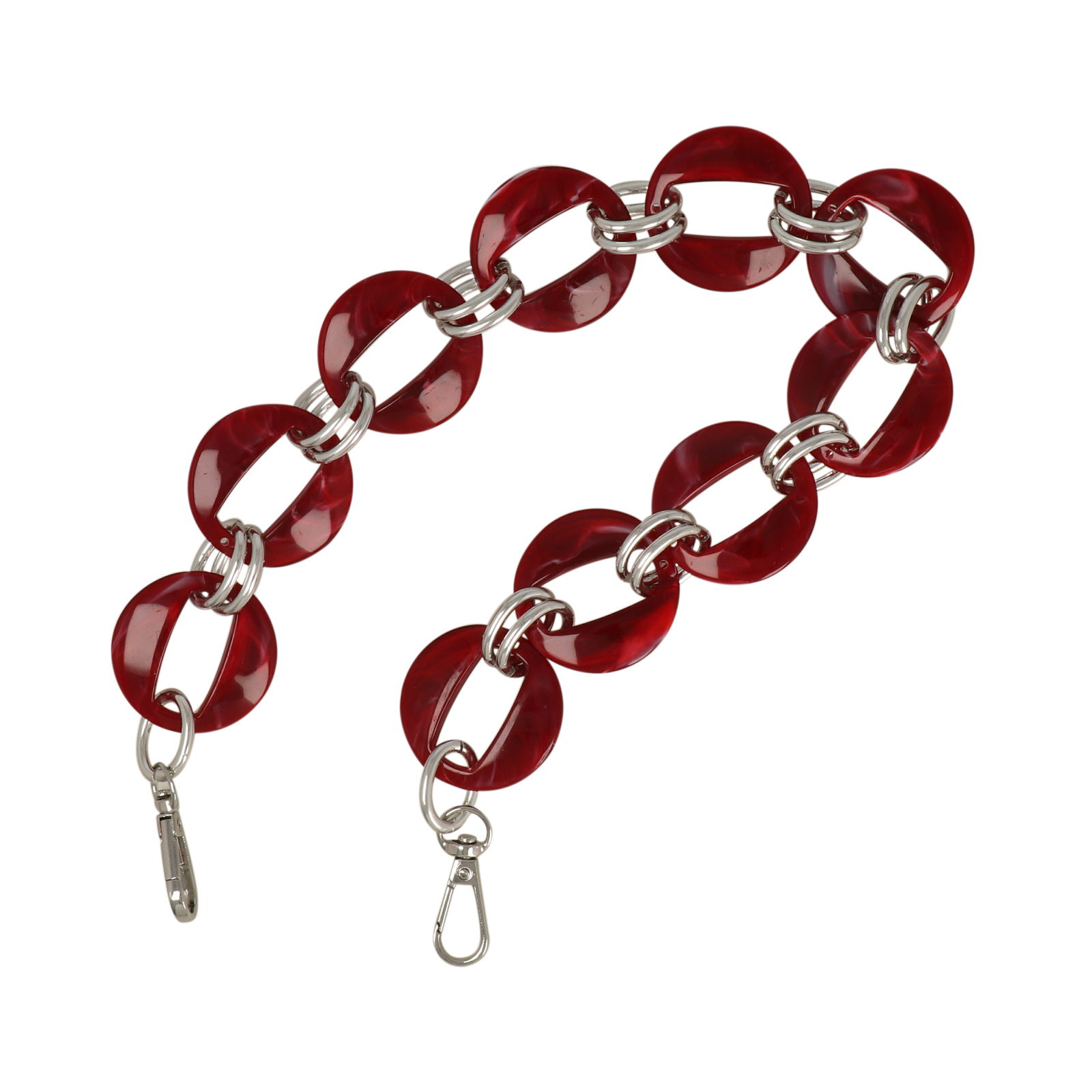 taschenkette aluminium silber und acryl himbeere runde 40mm - 50cm | 1st