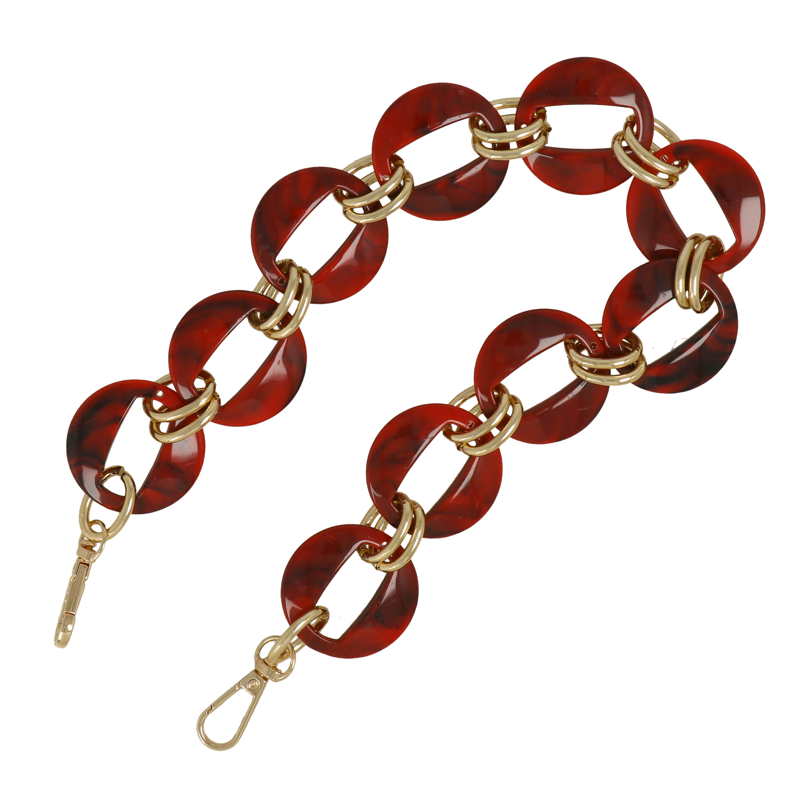 taschenkette aluminium gold und acryl rot runde 40mm - 50cm | 1st