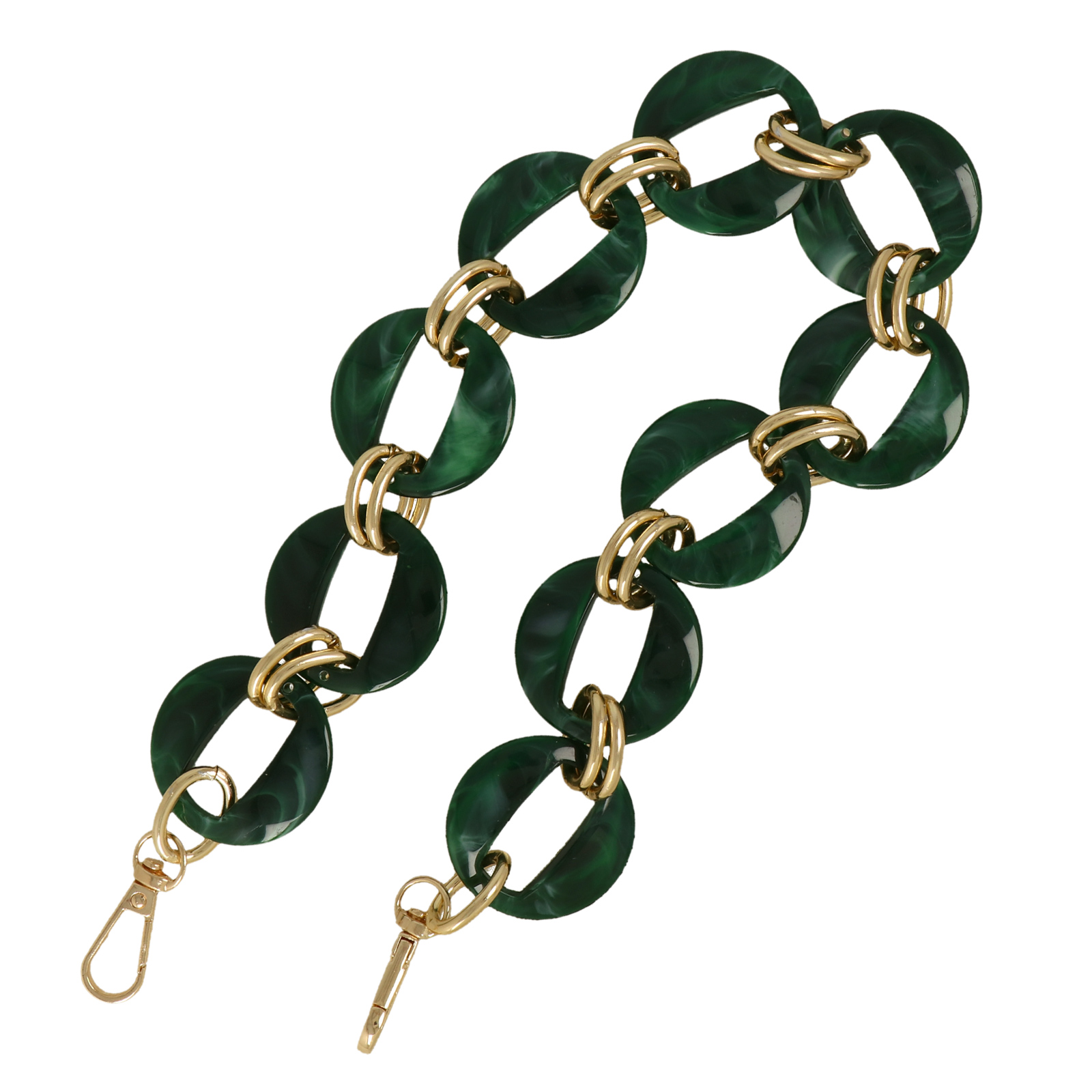 taschenkette aluminium gold und acryl malachite runde 40mm - 50cm | 1st