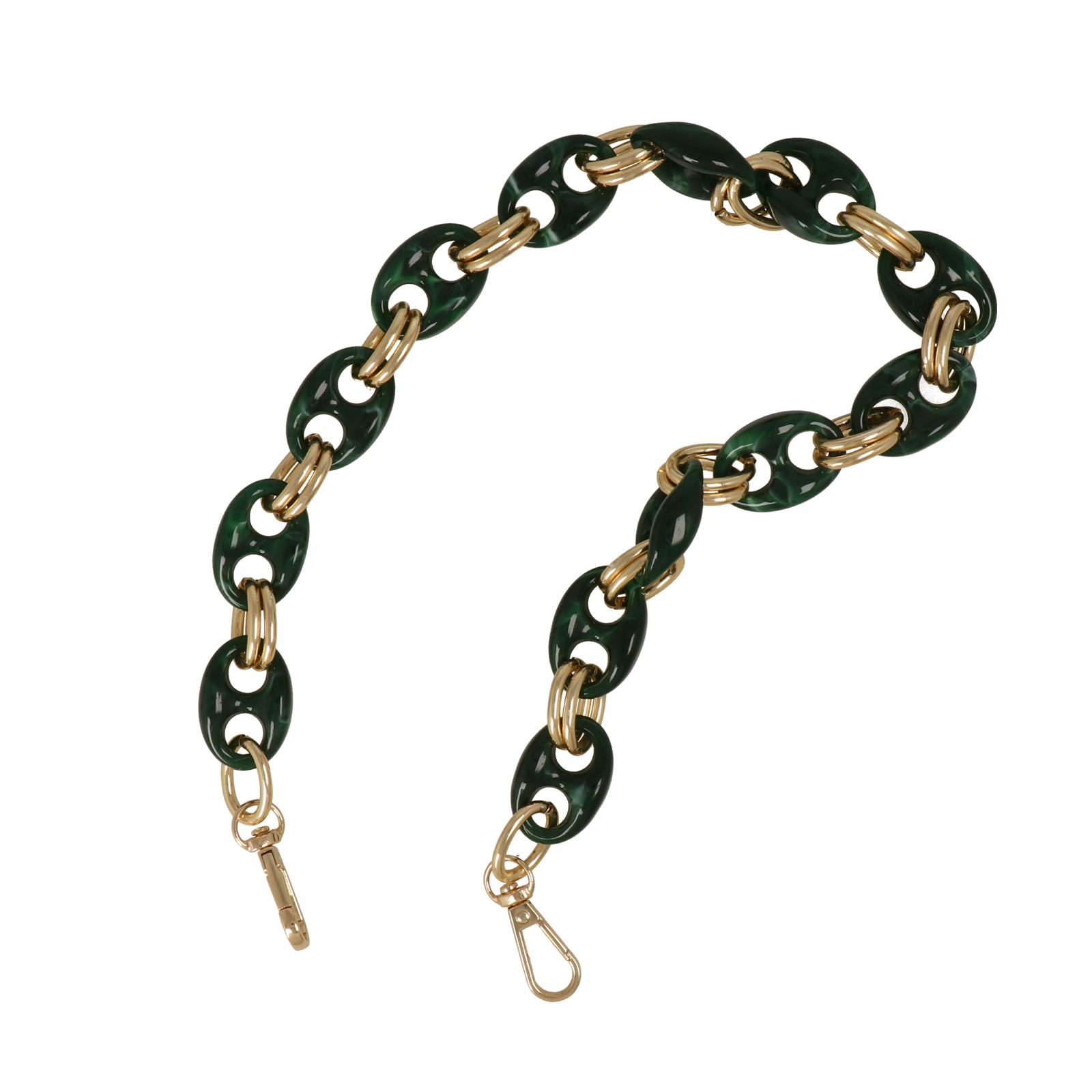 taschenkette aluminium gold und acryl malachite 32x22mm - 60cm | 1st