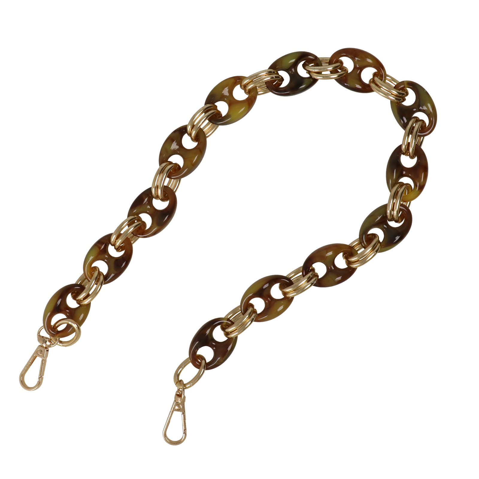 taschenkette aluminium gold und acryl schildpatt 32x22mm - 60cm | 1st