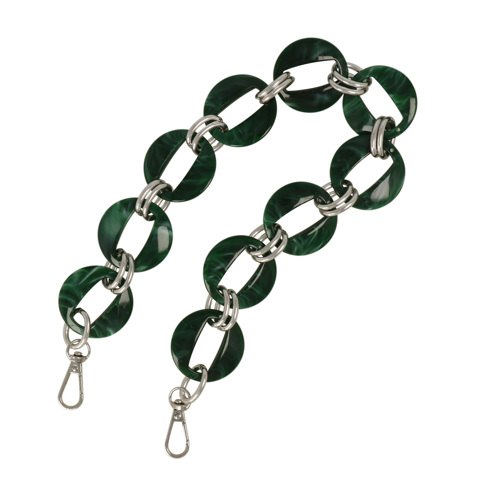 taschenkette aluminium silber und acryl malachite runde 40mm - 50cm | 1st