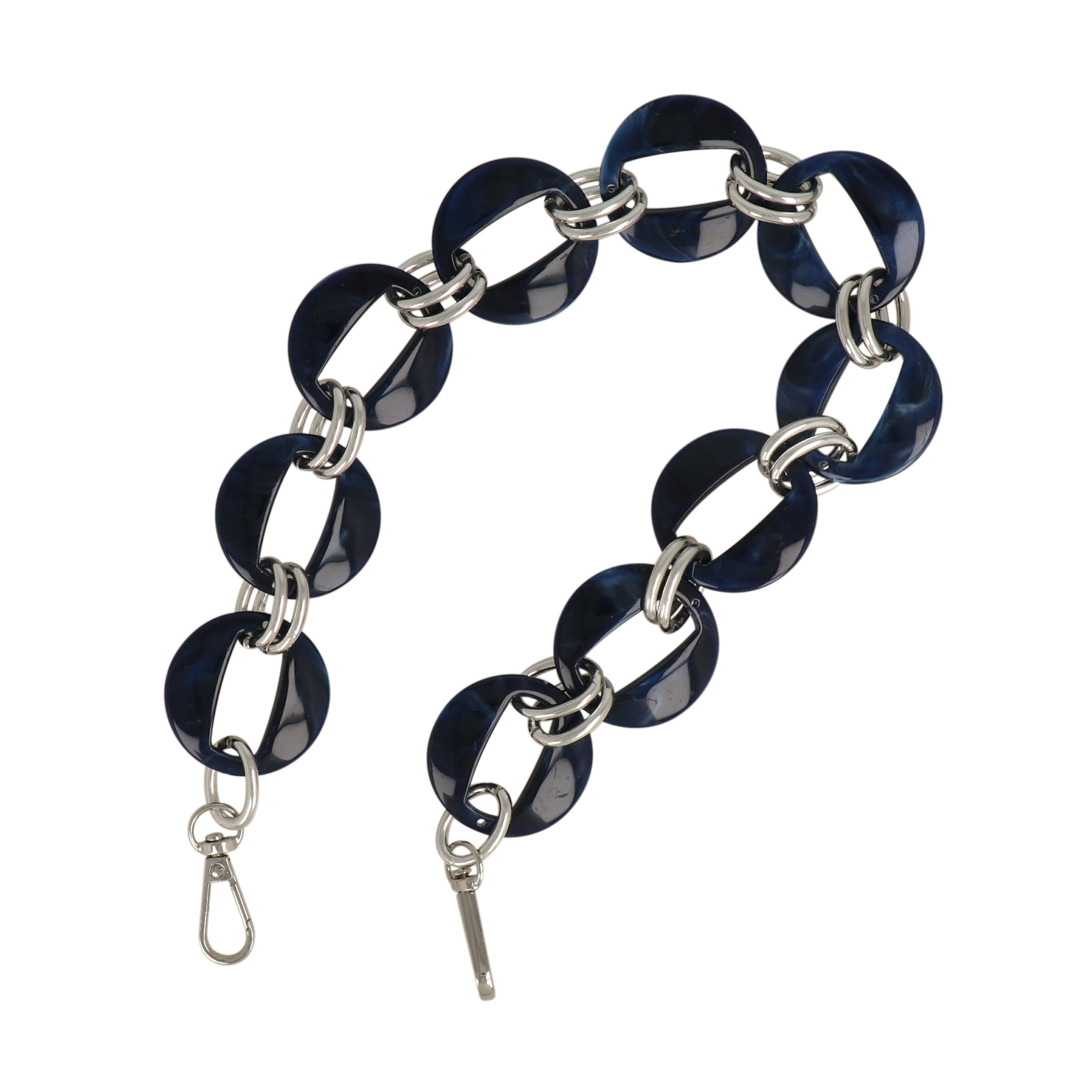 taschenkette aluminium silber und acryl blau runde 40mm - 50cm | 1st