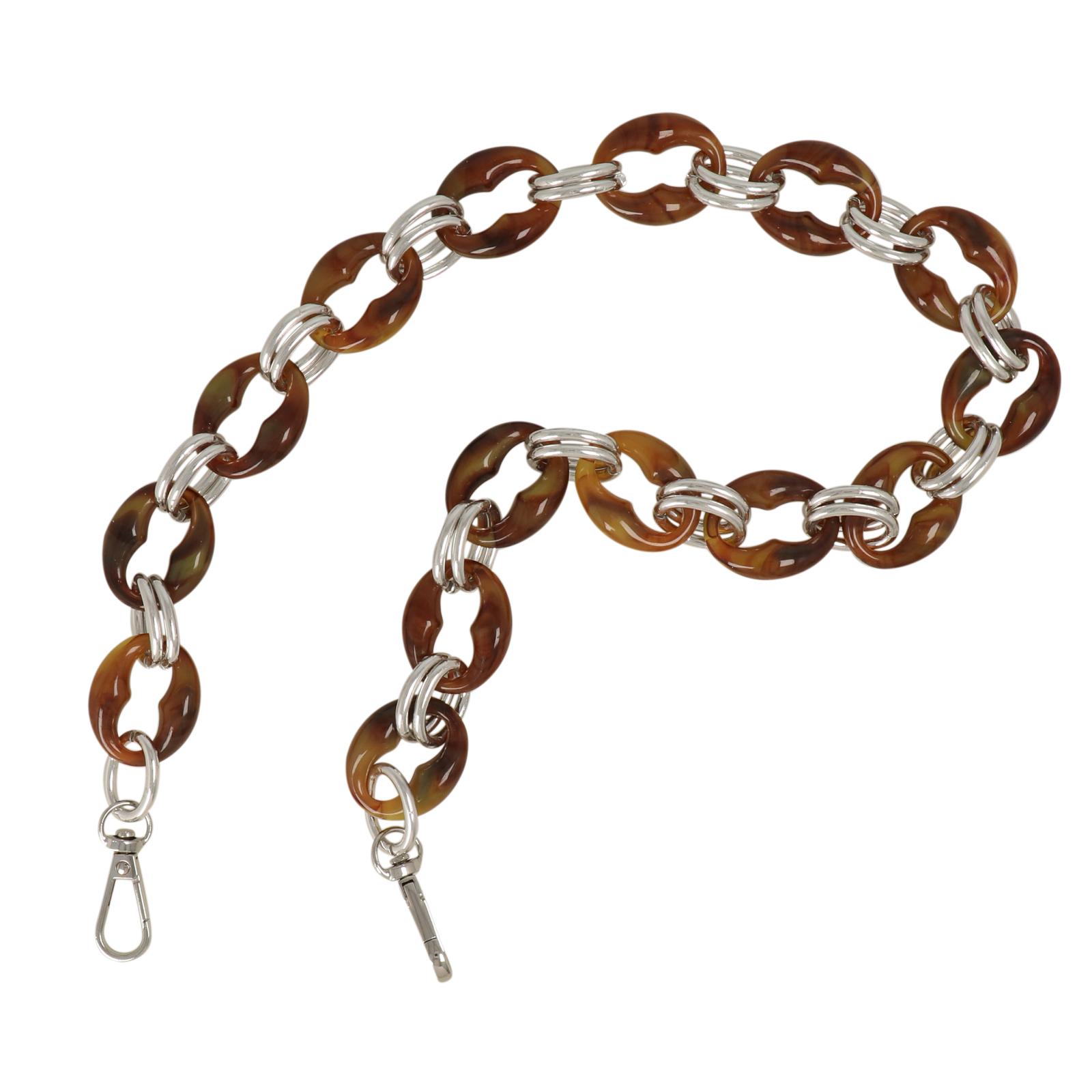 bag chain aluminium silver and tortoiseshell acrylic link 32x26mm - 60cm | 1pc