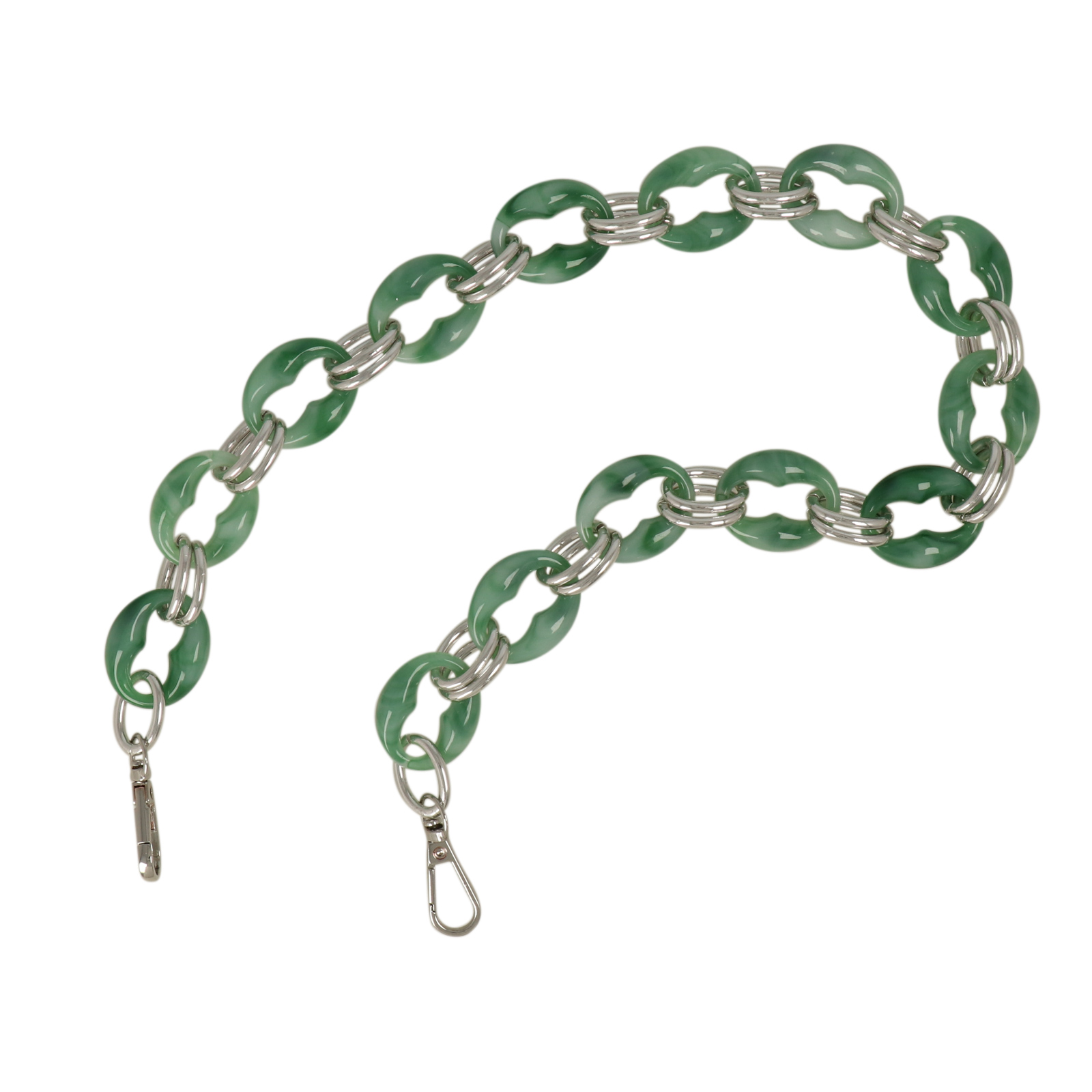 bag chain aluminium silver and mint acrylic link 32x26mm - 60cm | 1pc
