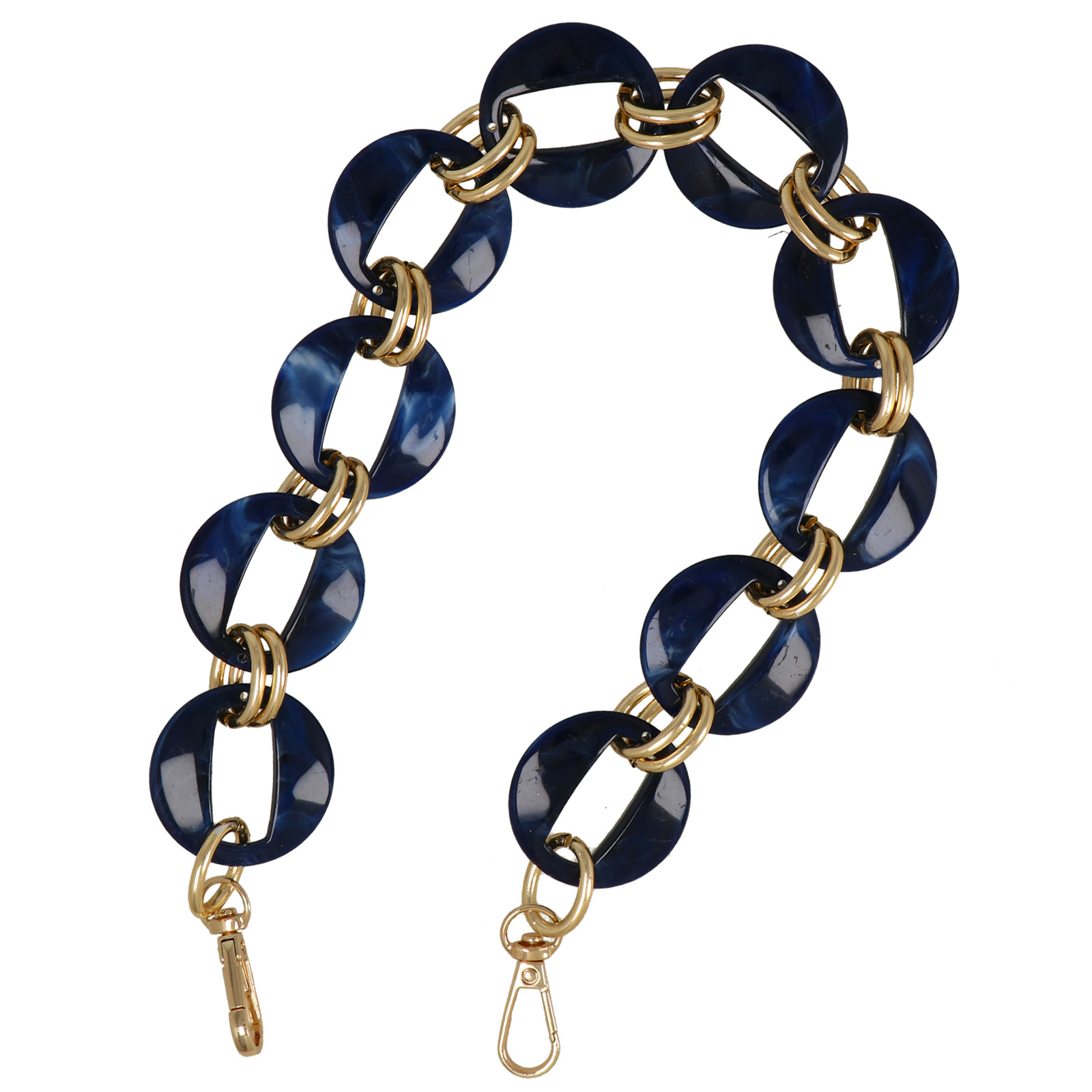 taschenkette aluminium gold und acryl blau runde 40mm - 50cm | 1st
