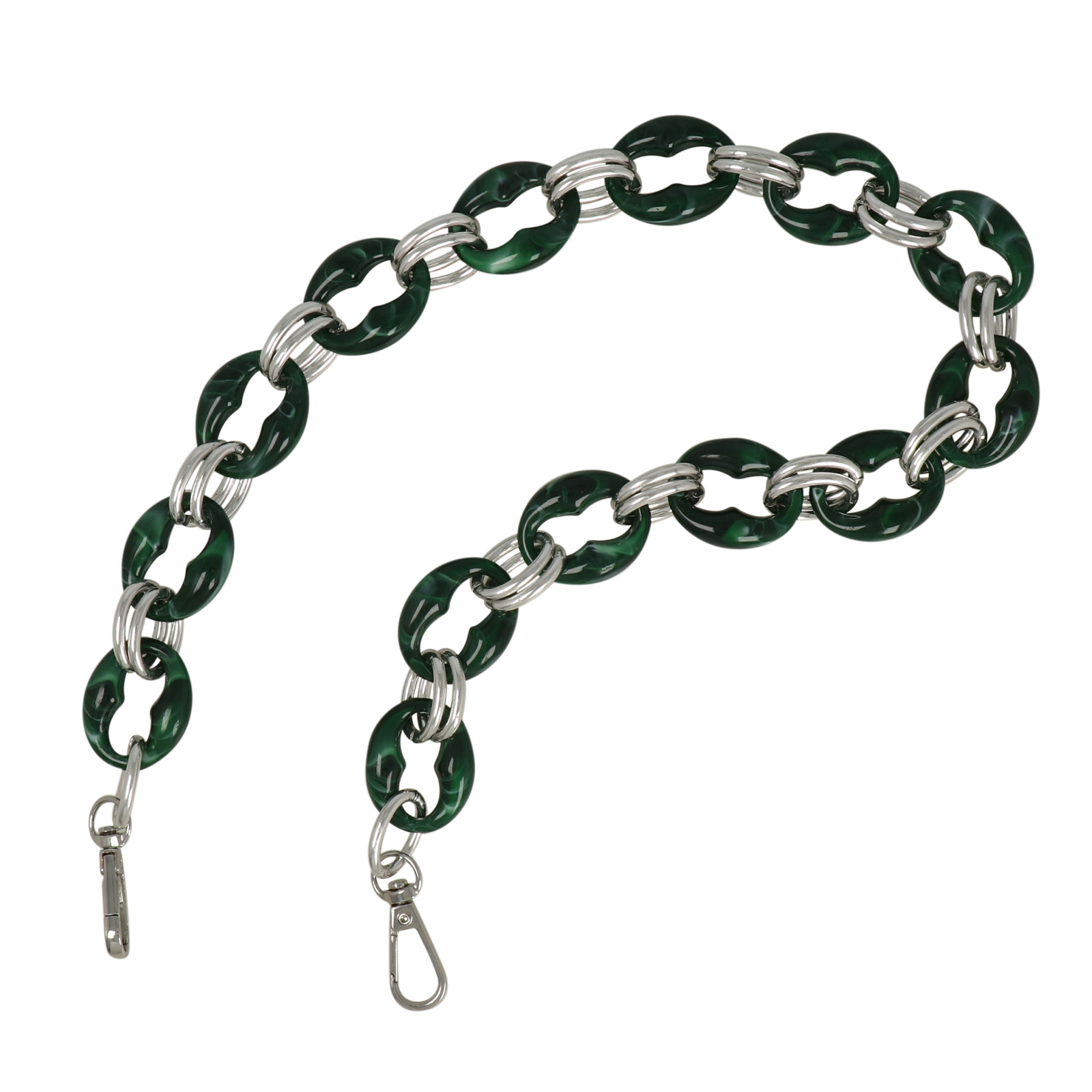 taschenkette aluminium silber und acryl malachite 32x26mm - 60cm | 1st