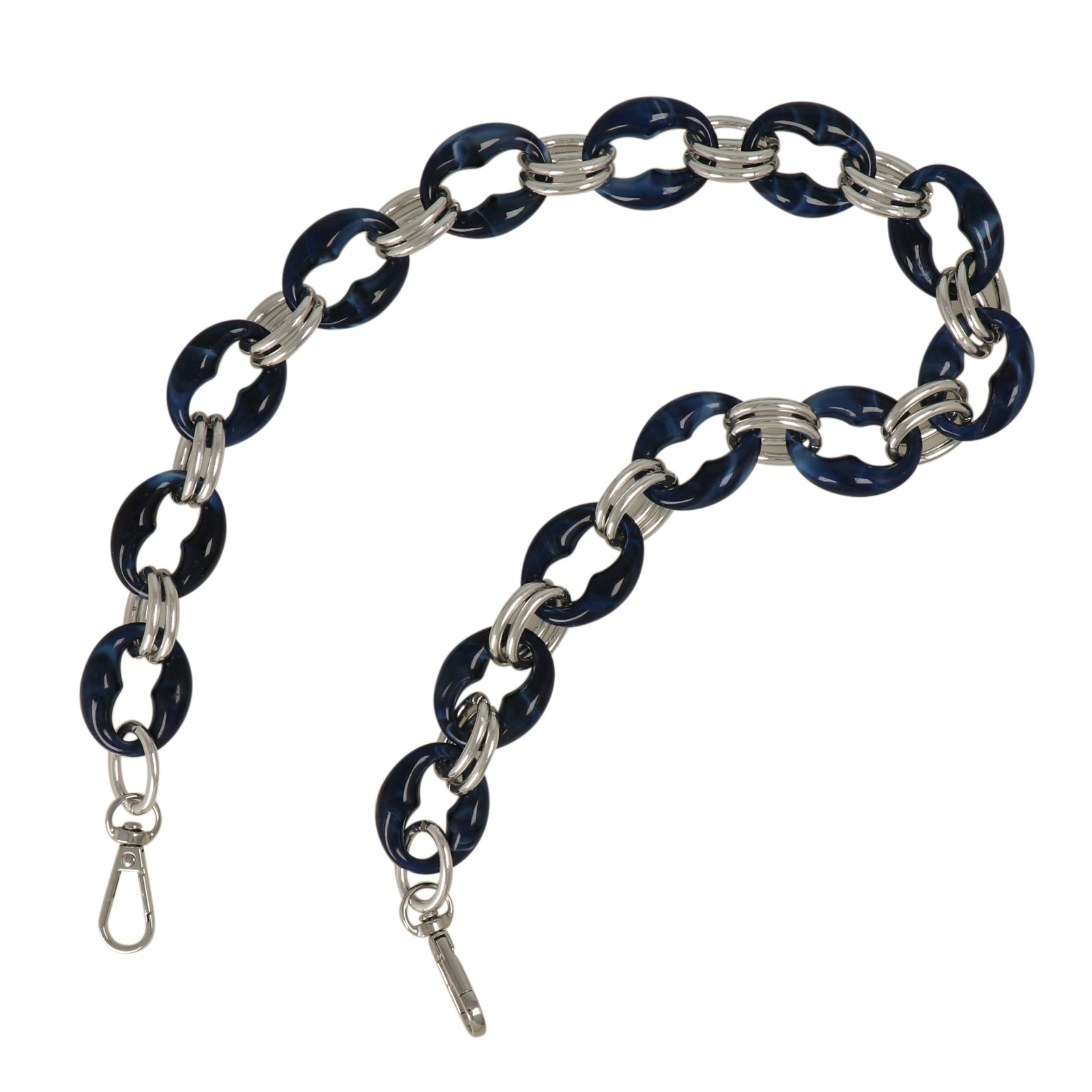 bag chain aluminium silver and blue acrylic link 32x26mm - 60cm | 1pc