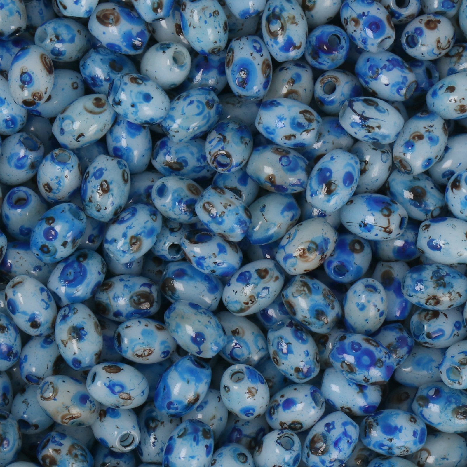 frizzy glass bead - picasso sky blue - smooth olive 6x4mm (220pc aprox.) | 30gr