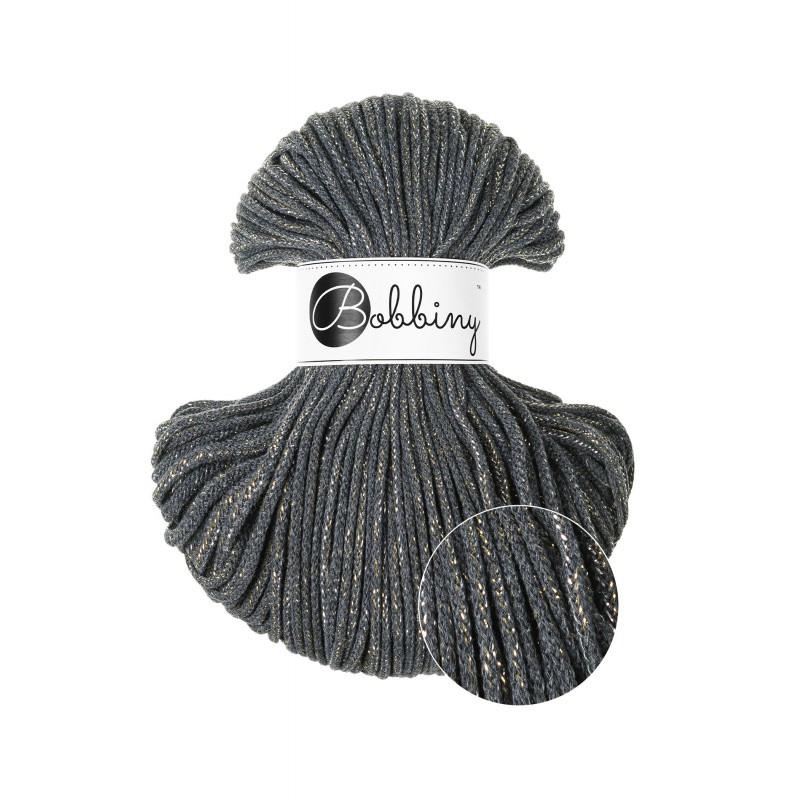 bobbiny junior braided cord - shiny charcol 3mm - 100mt | 1st